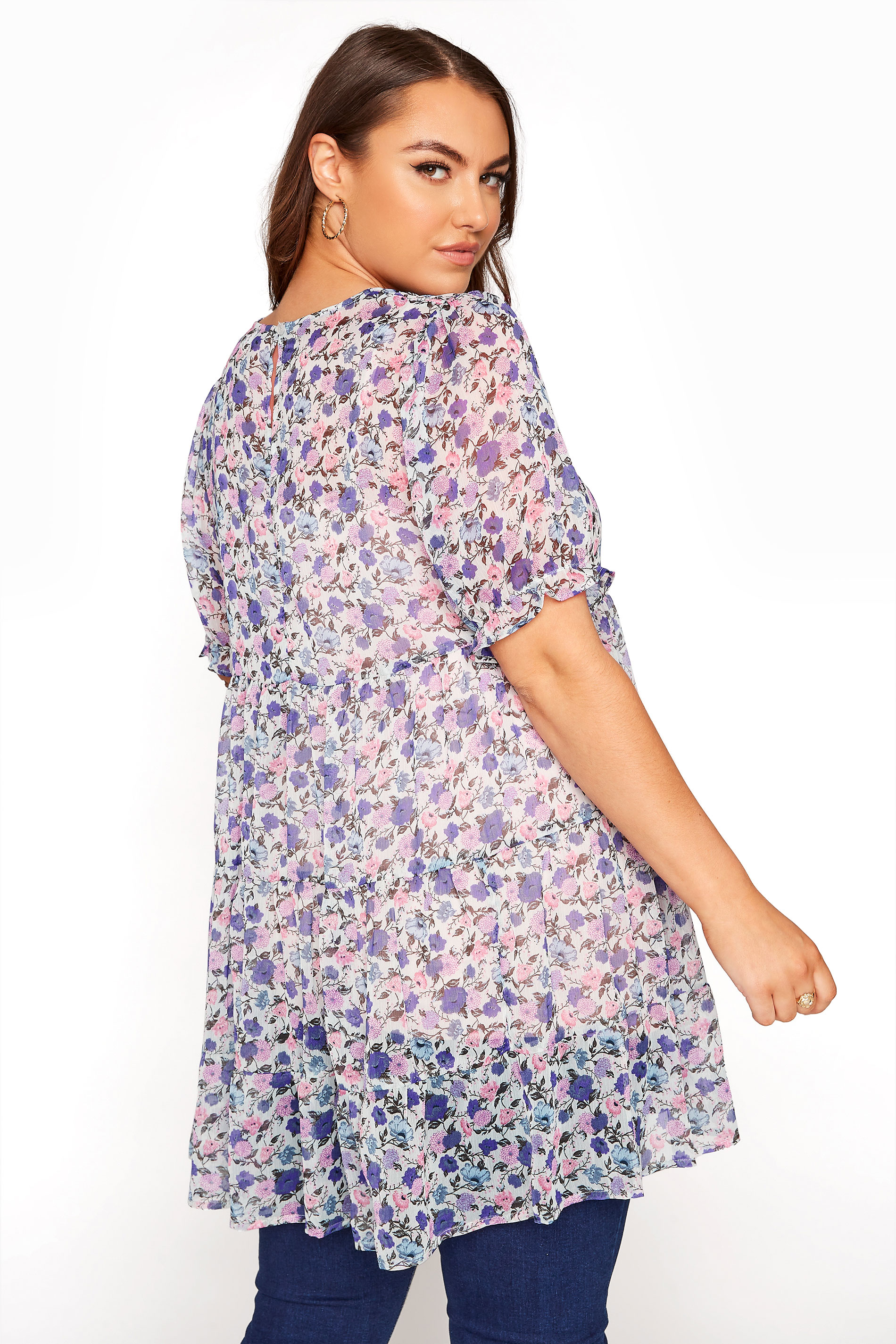 Plus Size LIMITED COLLECTION Purple Ditsy Floral Tiered Tunic | Yours ...