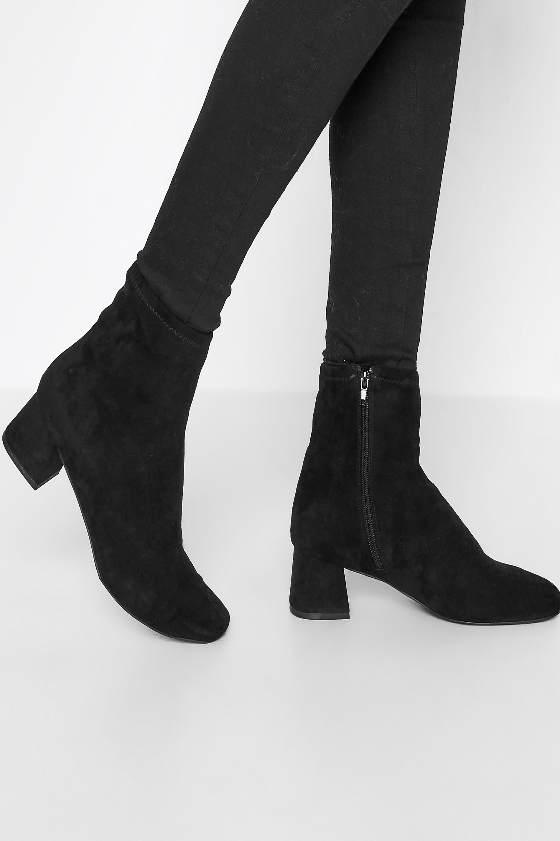 LTS Black Suede Block Heel Boots In Standard D Fit | Long Tall Sally 1