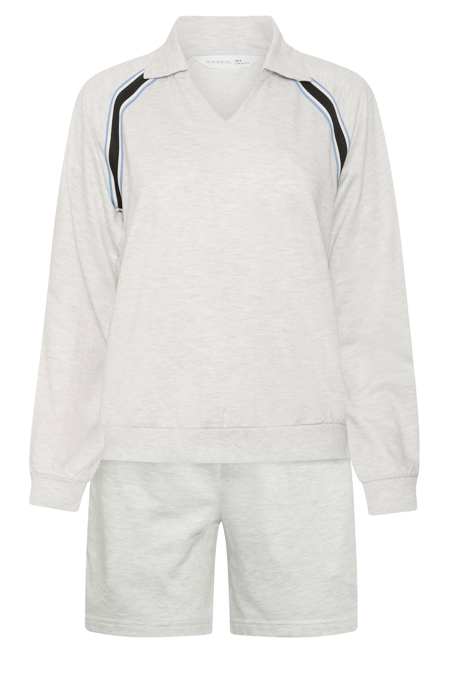 PixieGirl Petite Women's Set Grey Marl Stripe Collar Sweatshirt & Shorts | PixieGirl 8