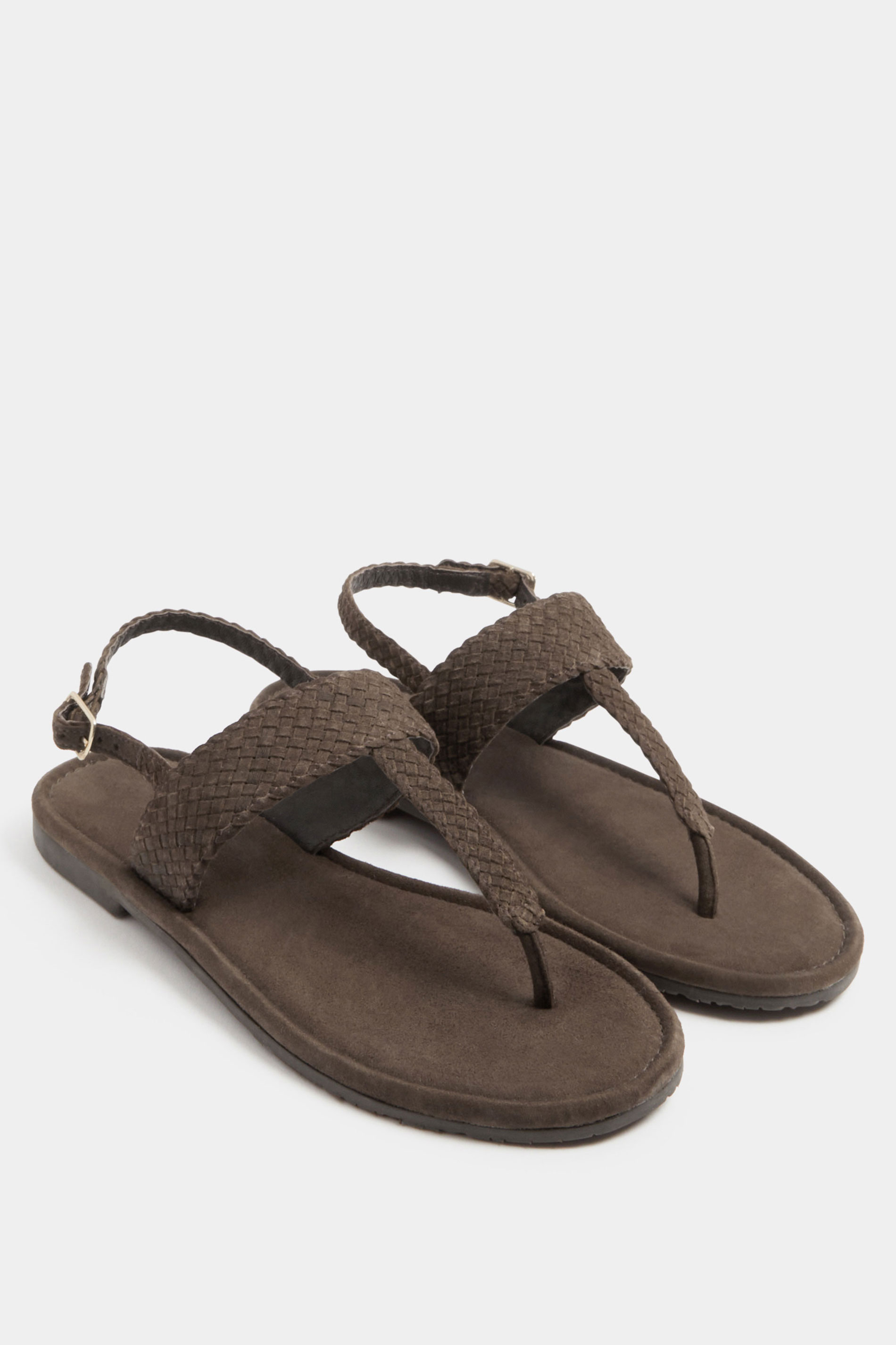 Chocolate Brown Woven Toe Post Sandals In Extra EEE Wide Fit | Yours Clothing 1