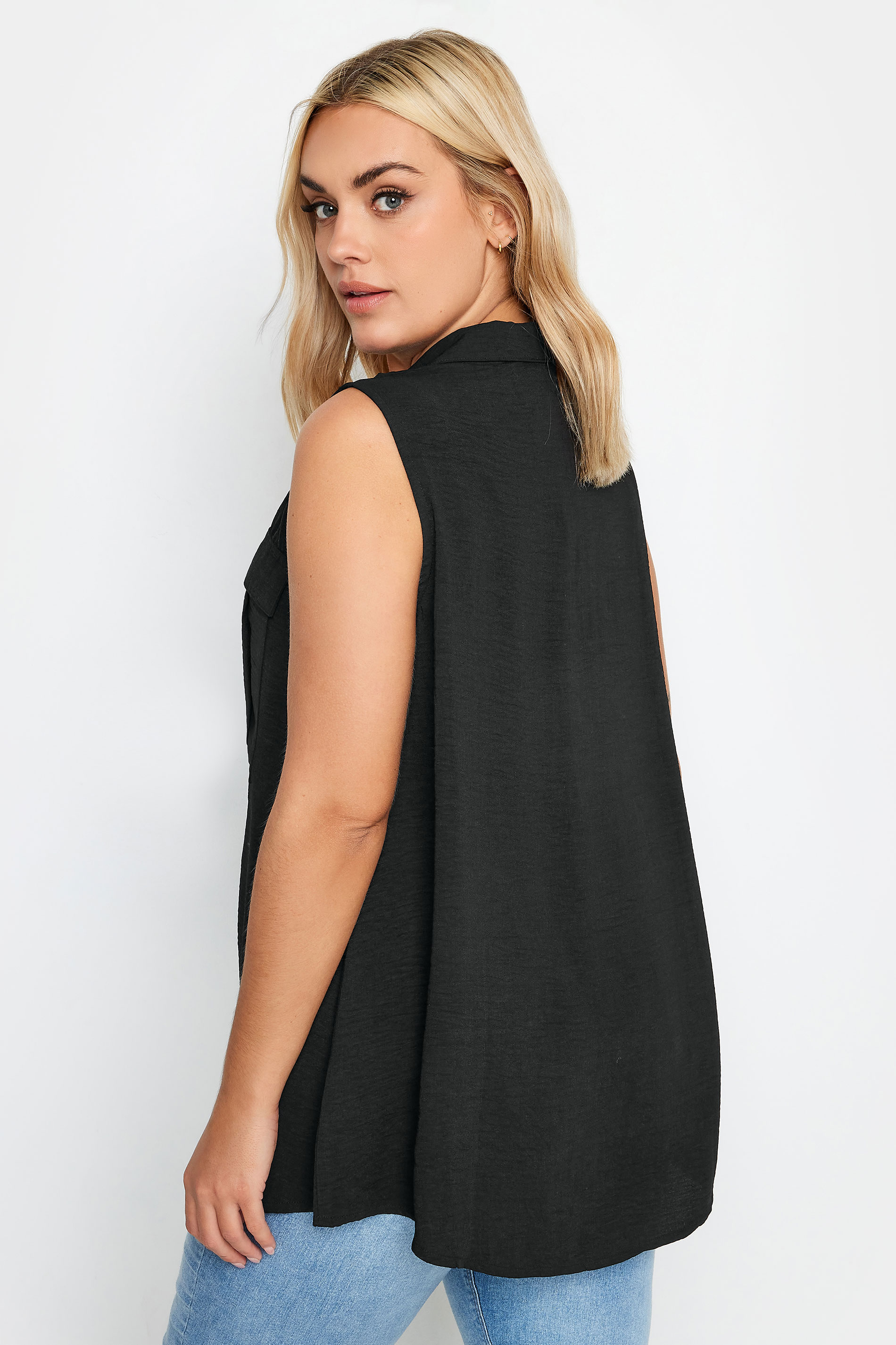 YOURS Plus Size Black Sleeveless Utility Shirt | Yours Clothing 3