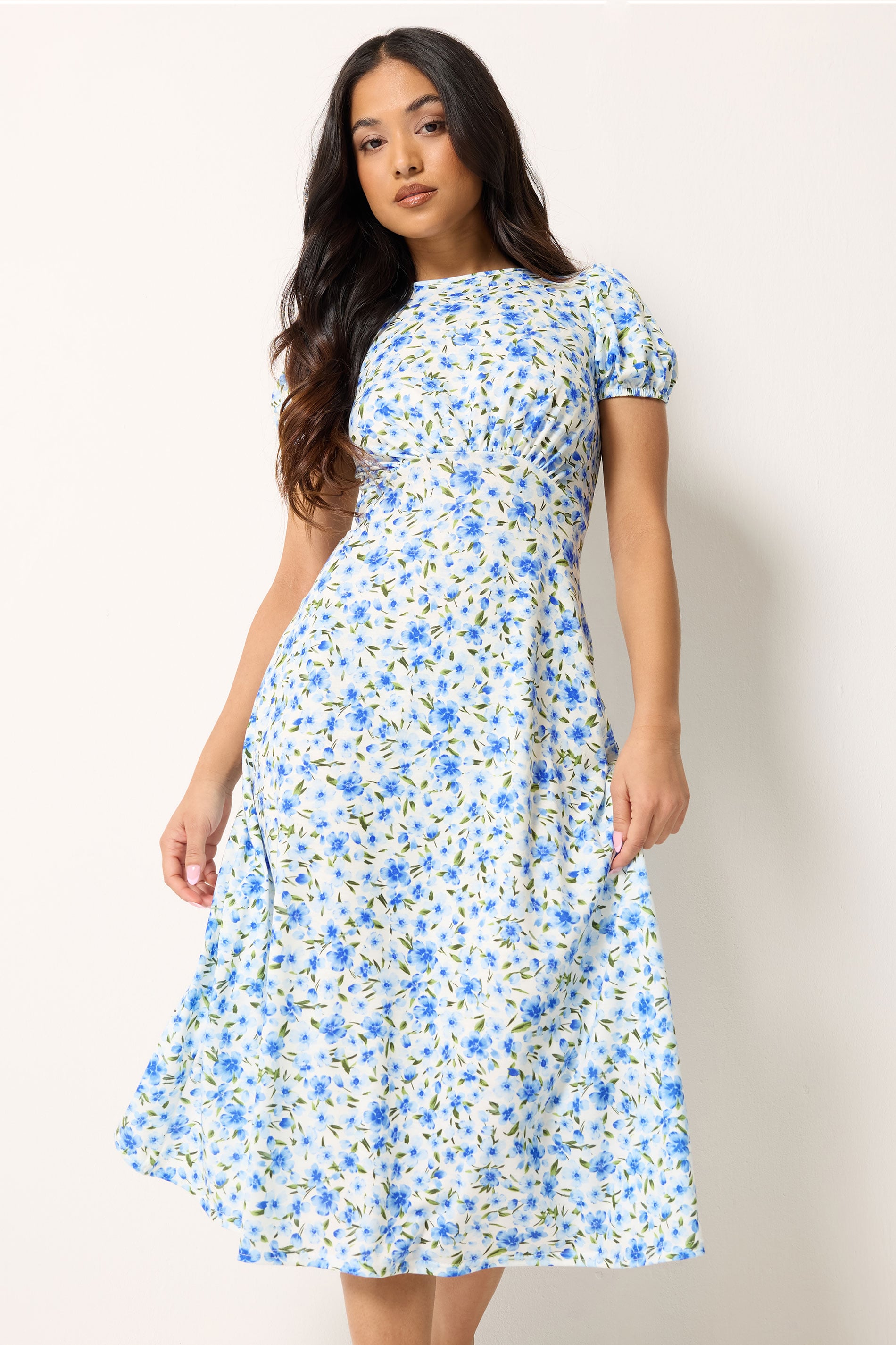 PixieGirl Petite Blue Floral Midi Dress | PixieGirl 3