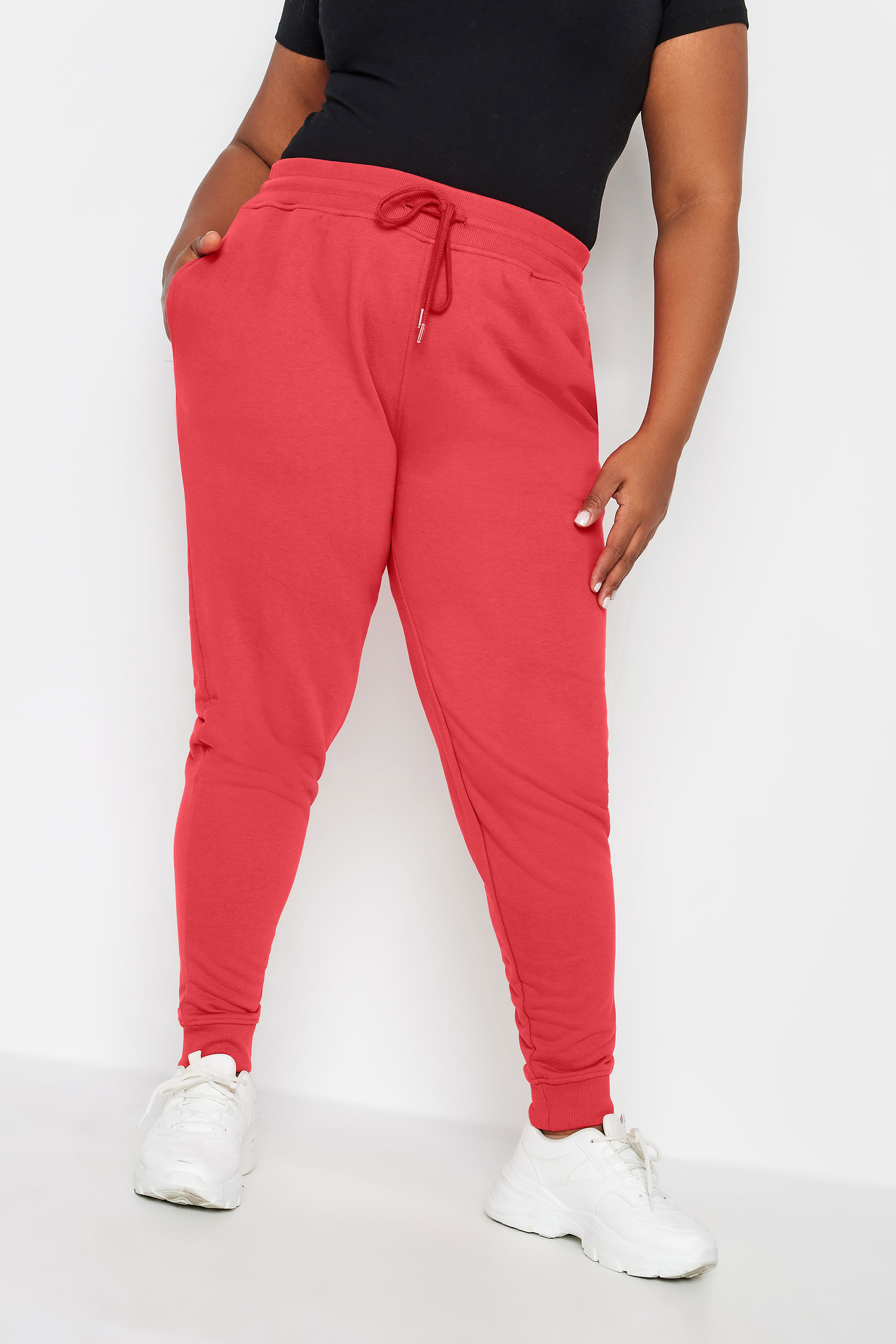 YOURS Plus Size Red Elasticated Stretch Joggers | Yours Clothing  1