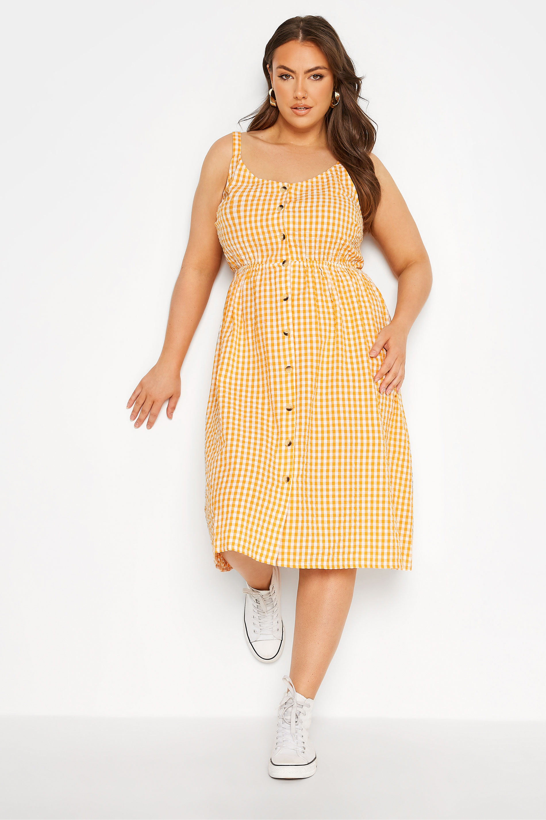 LIMITED COLLECTION Curve Orange Gingham Button Front Sundress_A.jpg