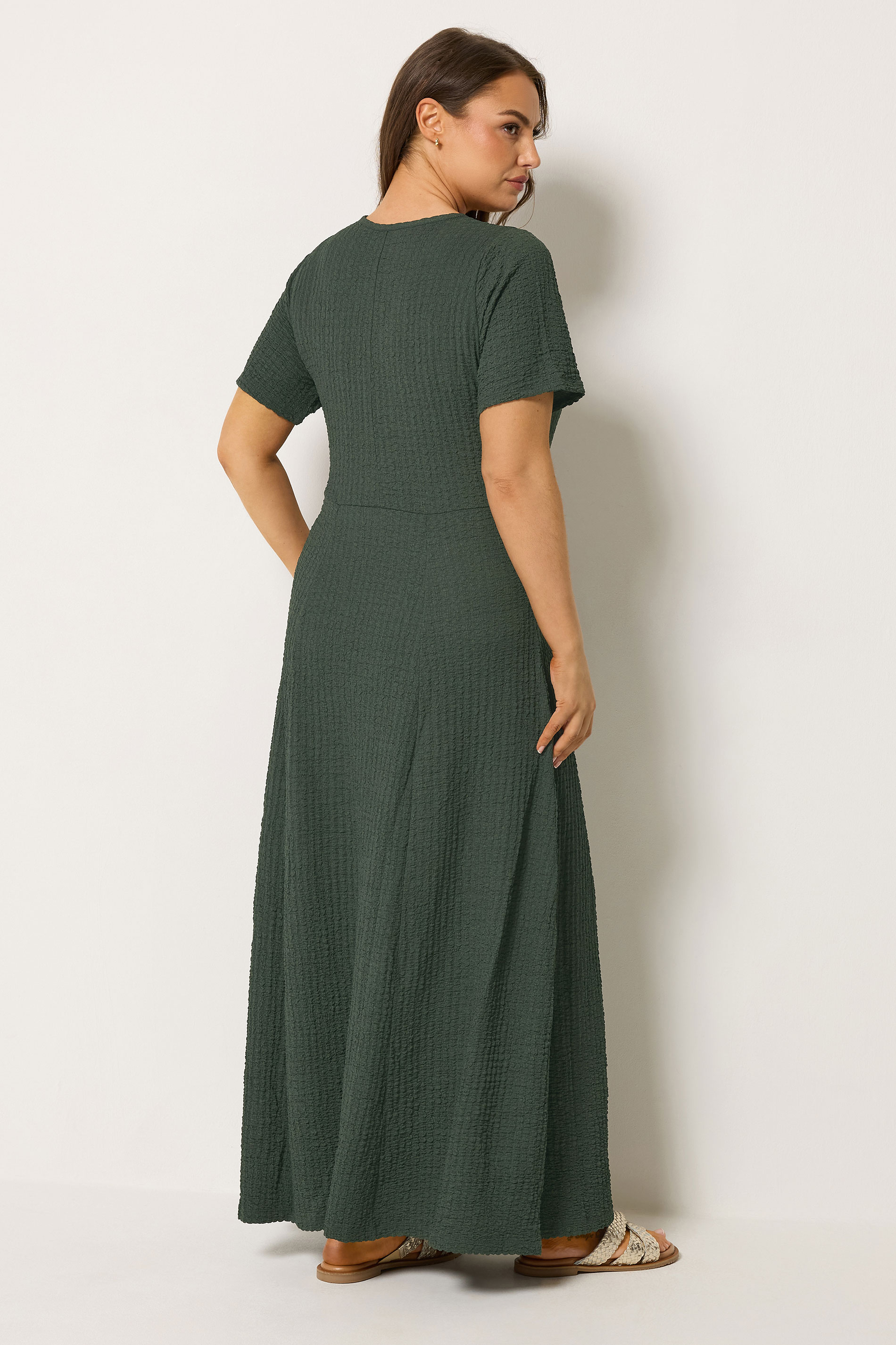 YOURS Plus Size Khaki Green Textured Maxi Dress | Yours Clothing 2