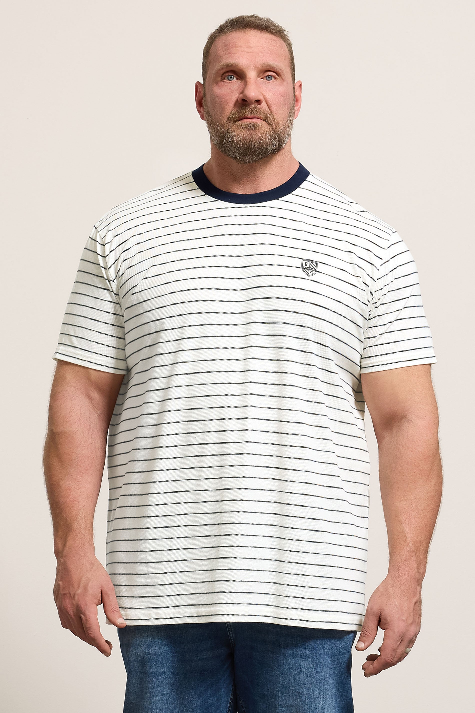 BadRhino Big & Tall Off-White Extra Long Stripe Pique T-Shirt | BadRhino 3
