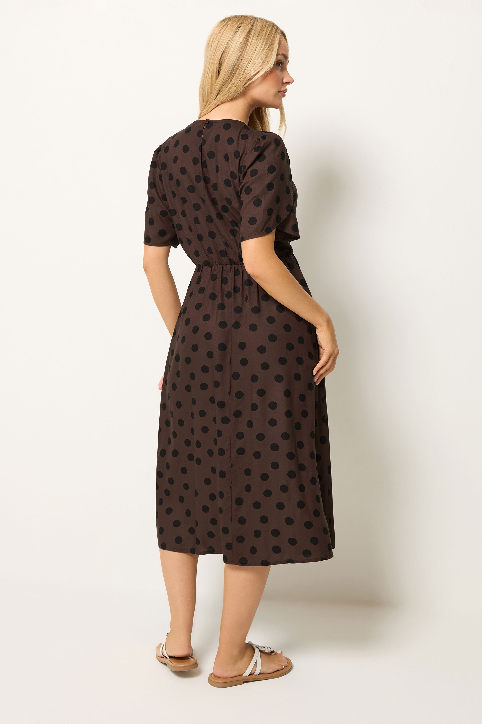 M&Co Brown Polka Dot Tulip Sleeve Dress | M&Co 2