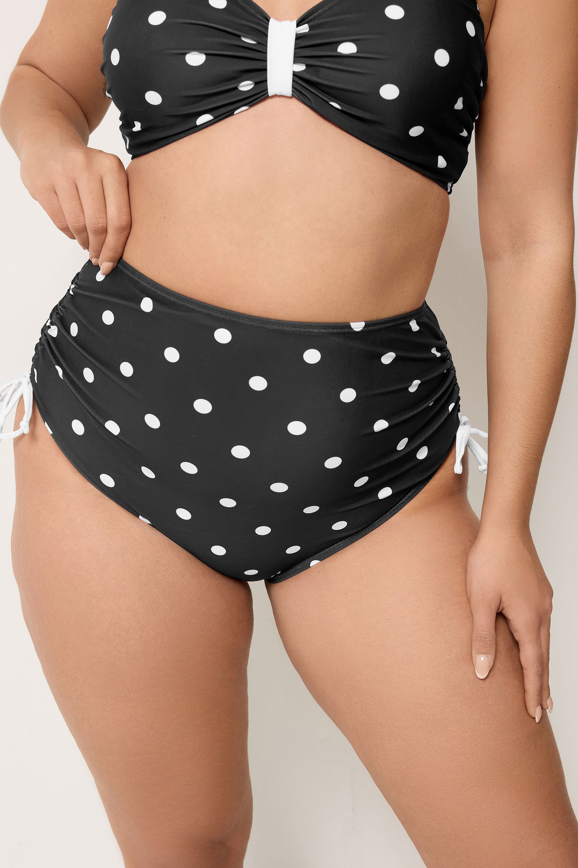 YOURS Plus Size Black Super High Waisted Polka Dot Bikini Briefs | Yours Clothing 3