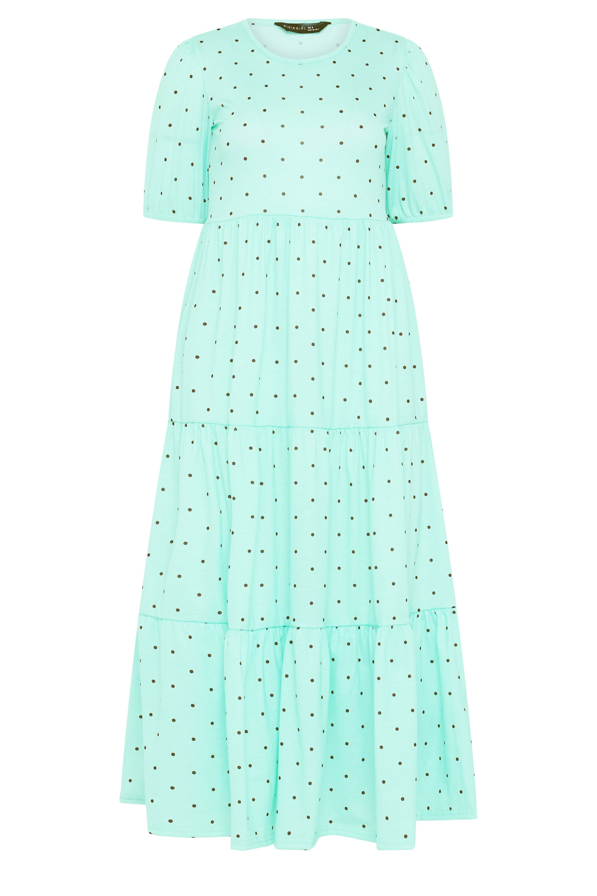 PixieGirl Petite Women's Mint Green Polka Dot Tiered Maxi Dress | PixieGirl 5