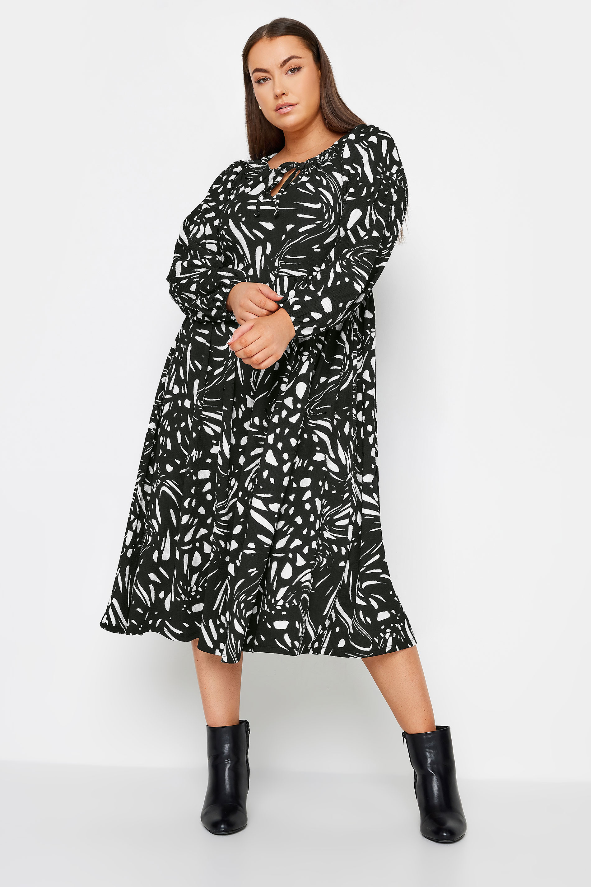YOURS Plus Size Black Abstract Print Midi Dress | Yours Clothing 1