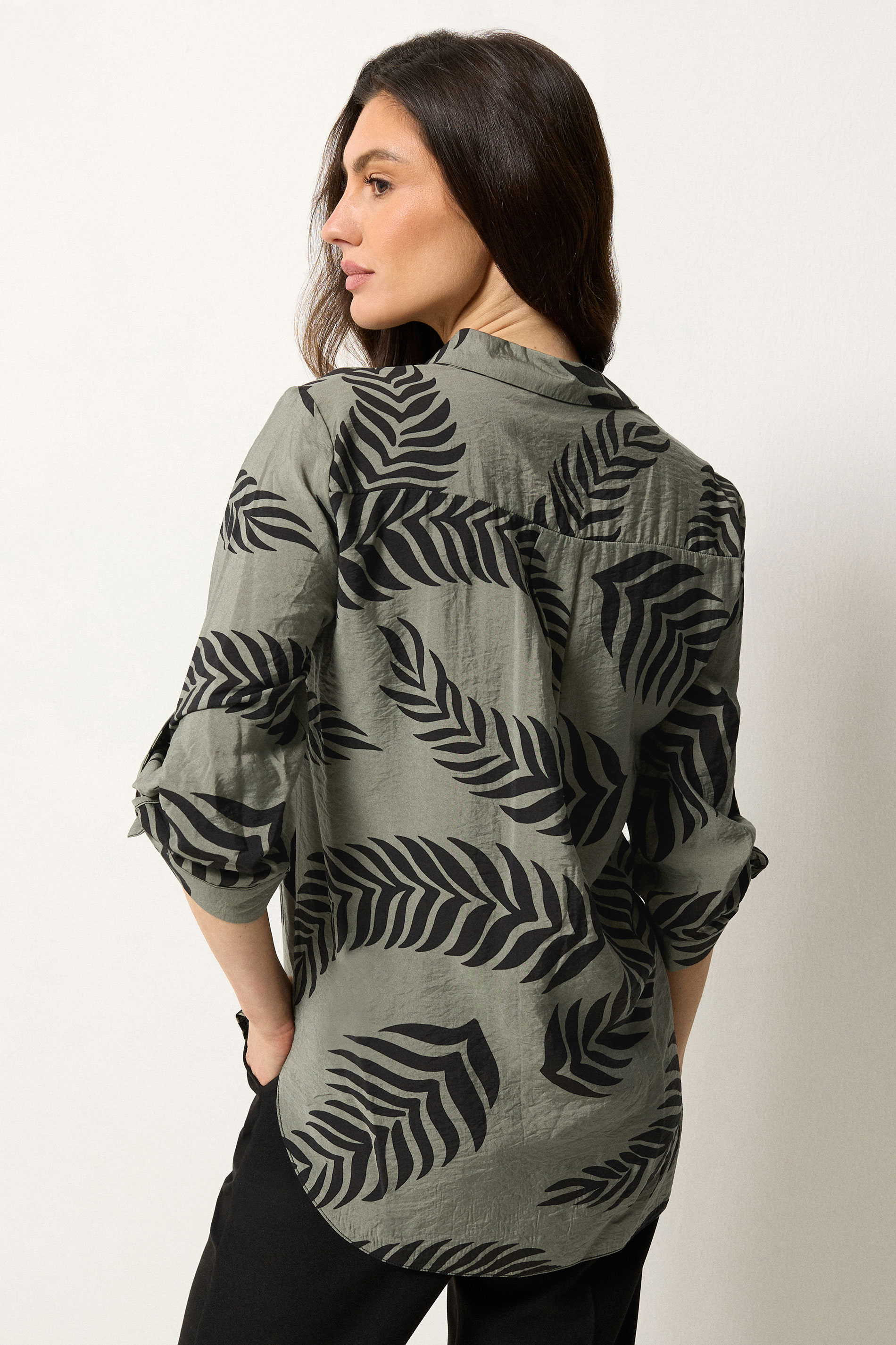 M&Co Green Palm Leaf Tab Sleeve Shirt | M&Co 2