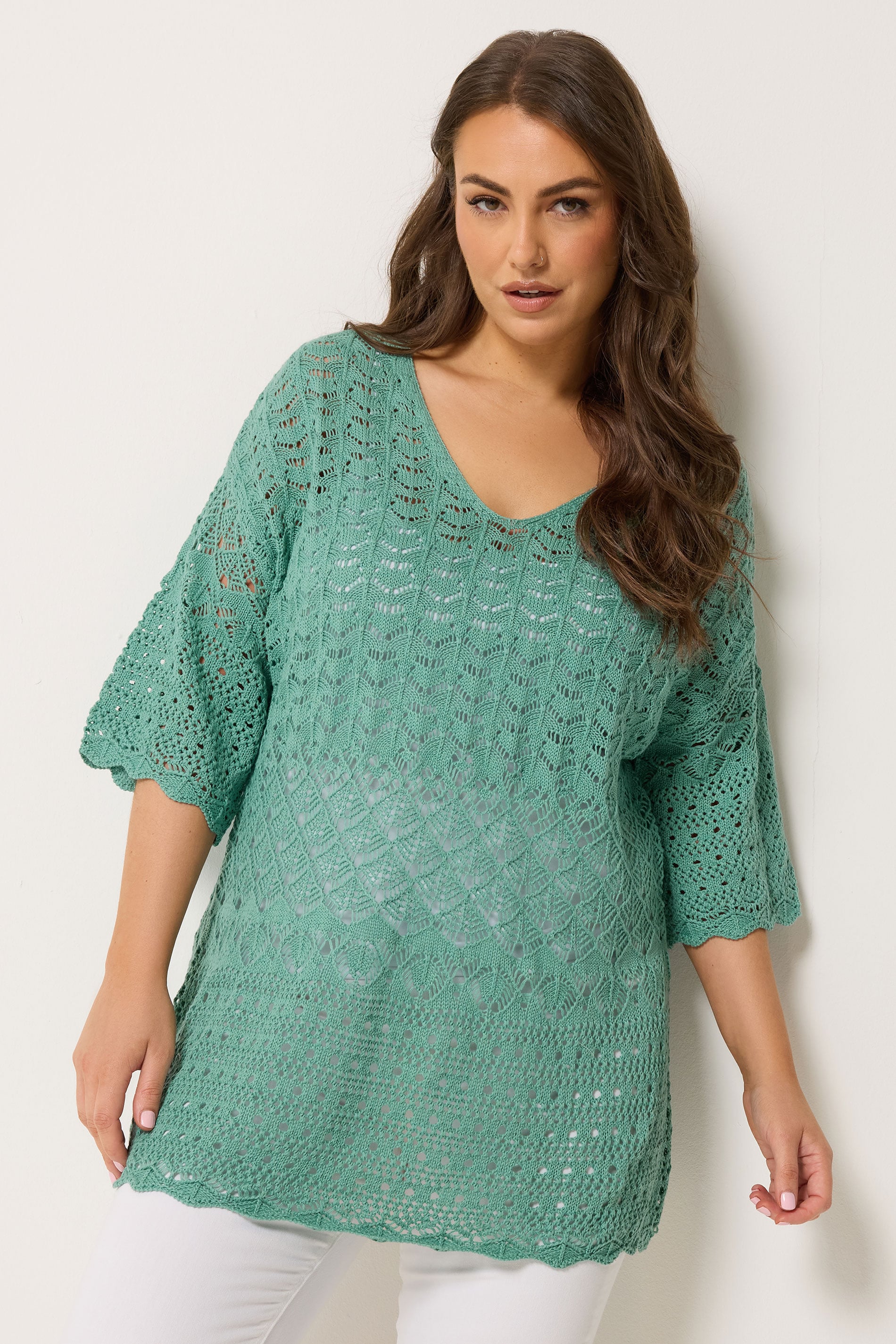 YOURS Plus Size Blue Crochet Tunic Top | Yours Clothing 3