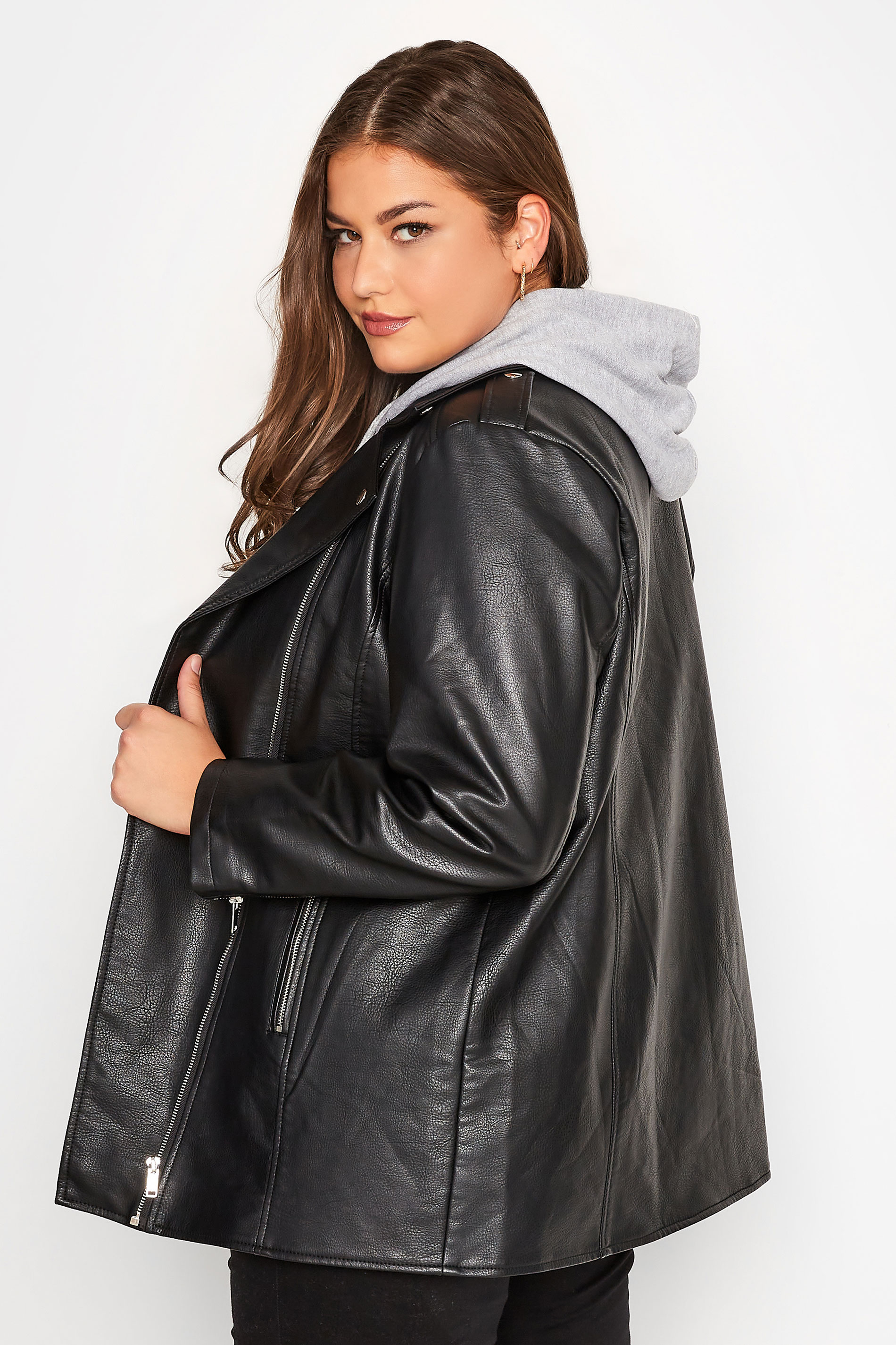 Plus Size Black Faux Leather Longline Biker Jacket | Yours Clothing 3