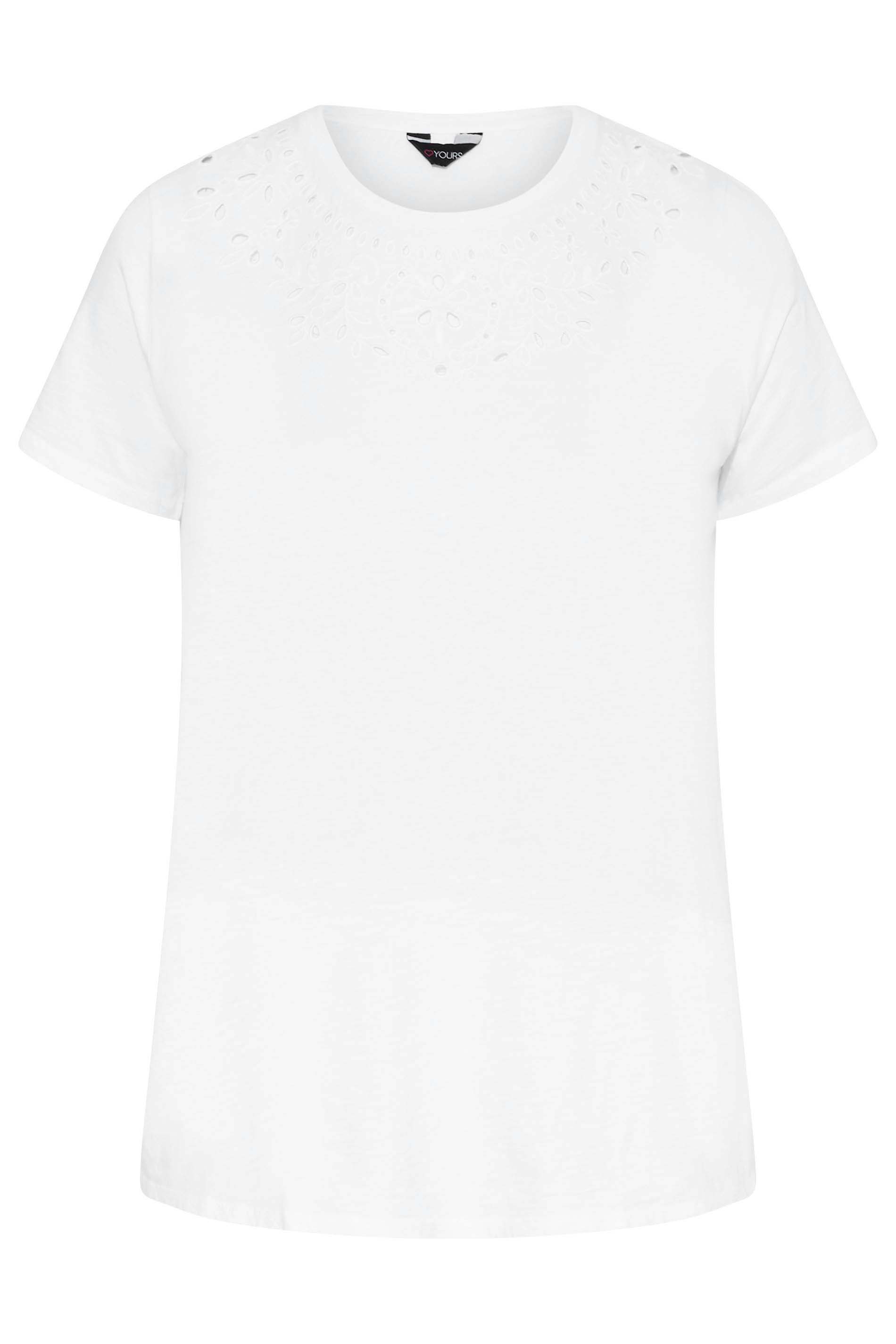 Grande taille  Tops Grande taille  Tops dÉté | Curve White Broderie Anglaise Neckline T-Shirt - GX86070