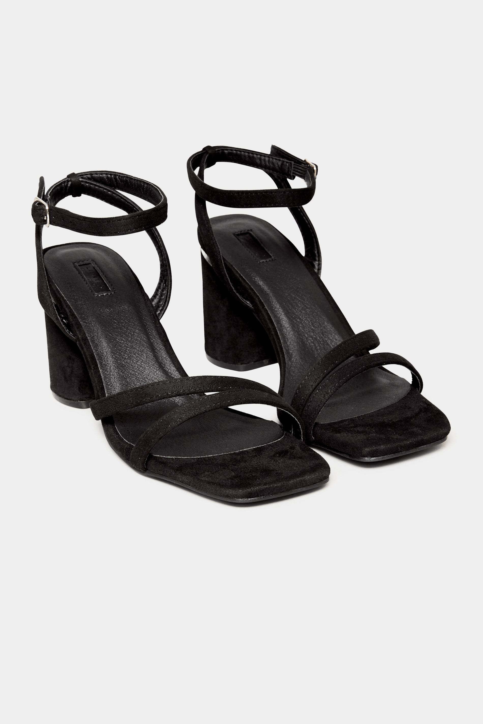 LIMITED COLLECTION Black Asymmetrical Block Heel Sandal In Wide E Fit & Extra Fit EEE Fit 1