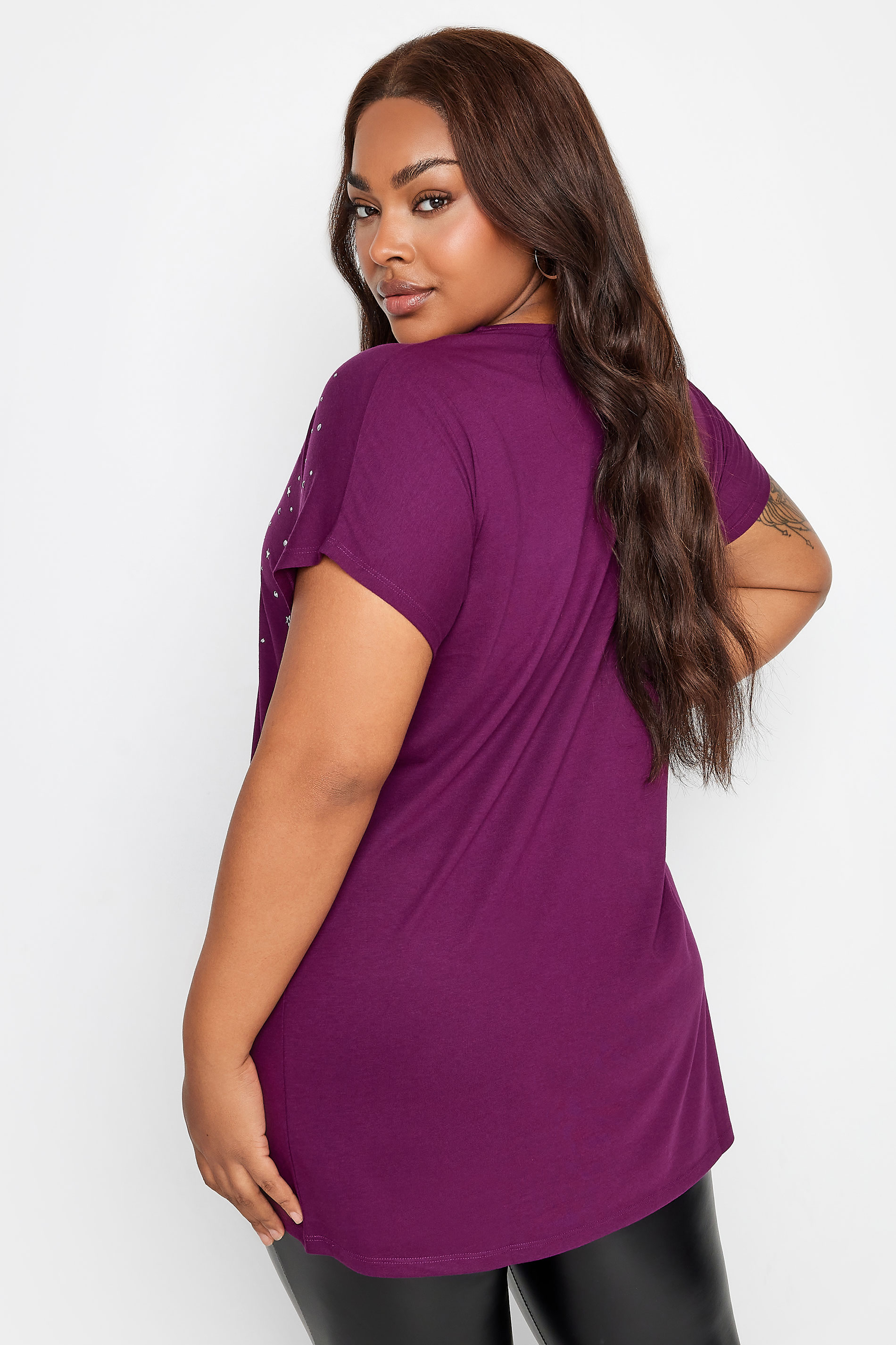 YOURS Plus Size Purple Embellished Front T-Shirt | Yours Clothing 3
