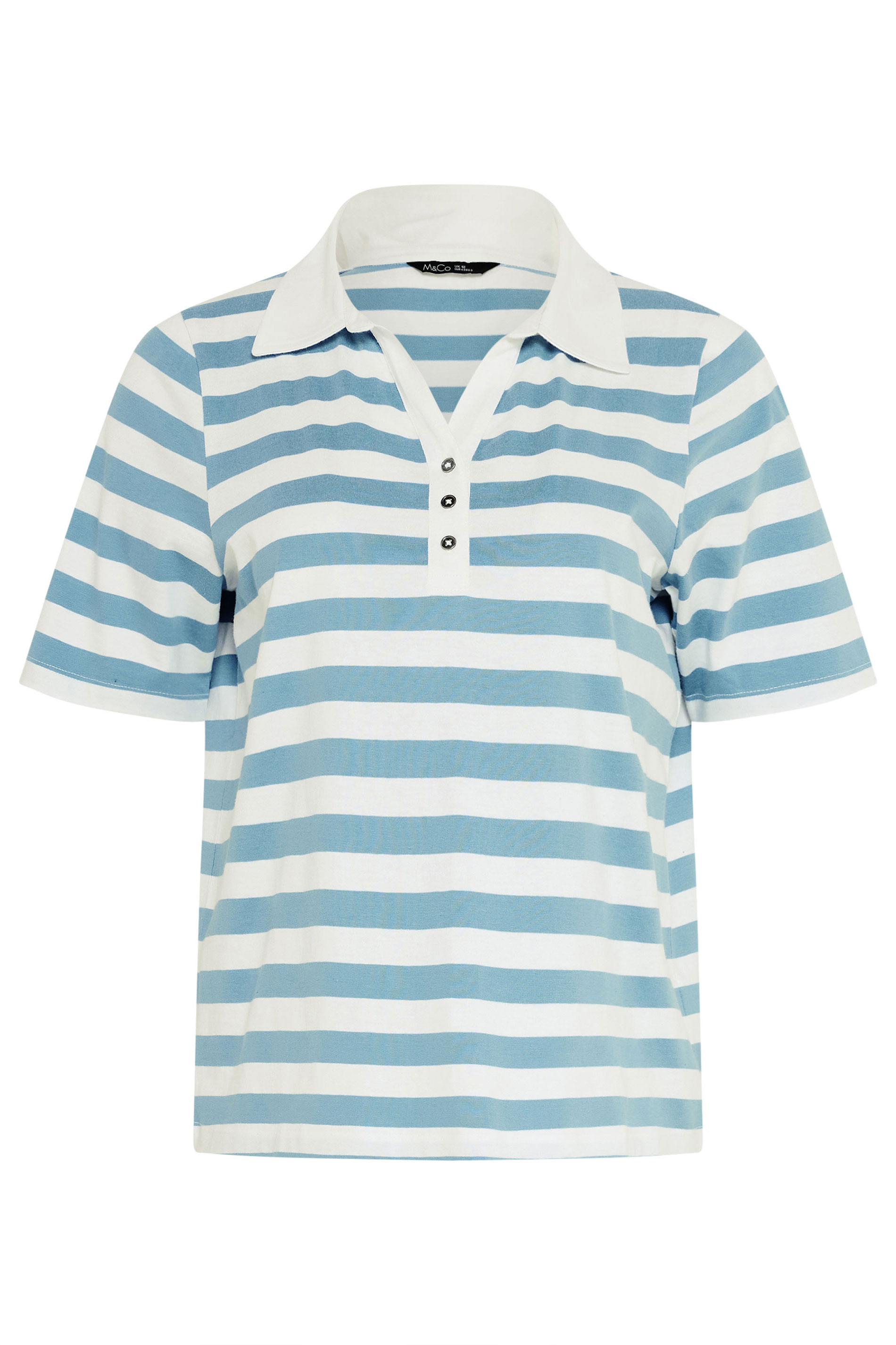 M&Co Blue & White Stripe Cotton Short Sleeve Polo Shirt | M&Co 5
