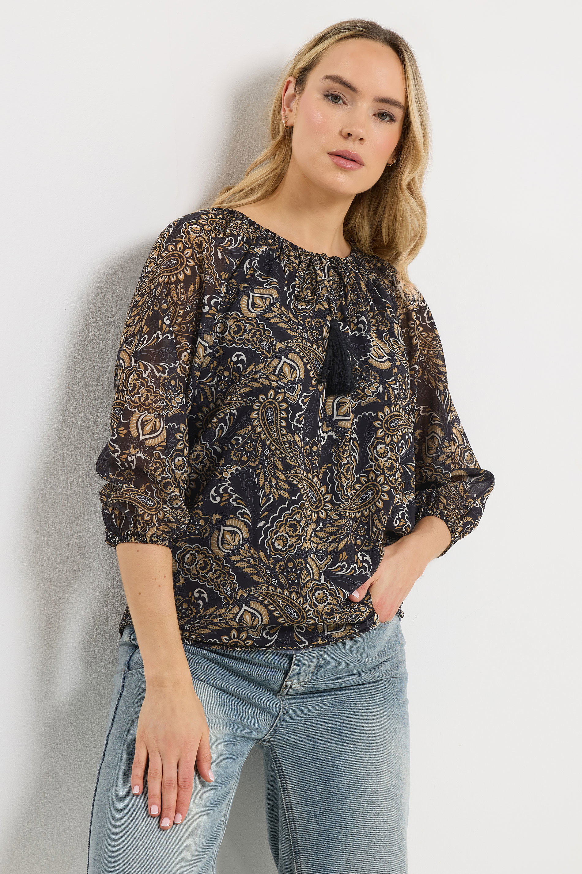 LTS Tall Women's Black Paisley Chiffon Blouse | Long Tall Sally 3