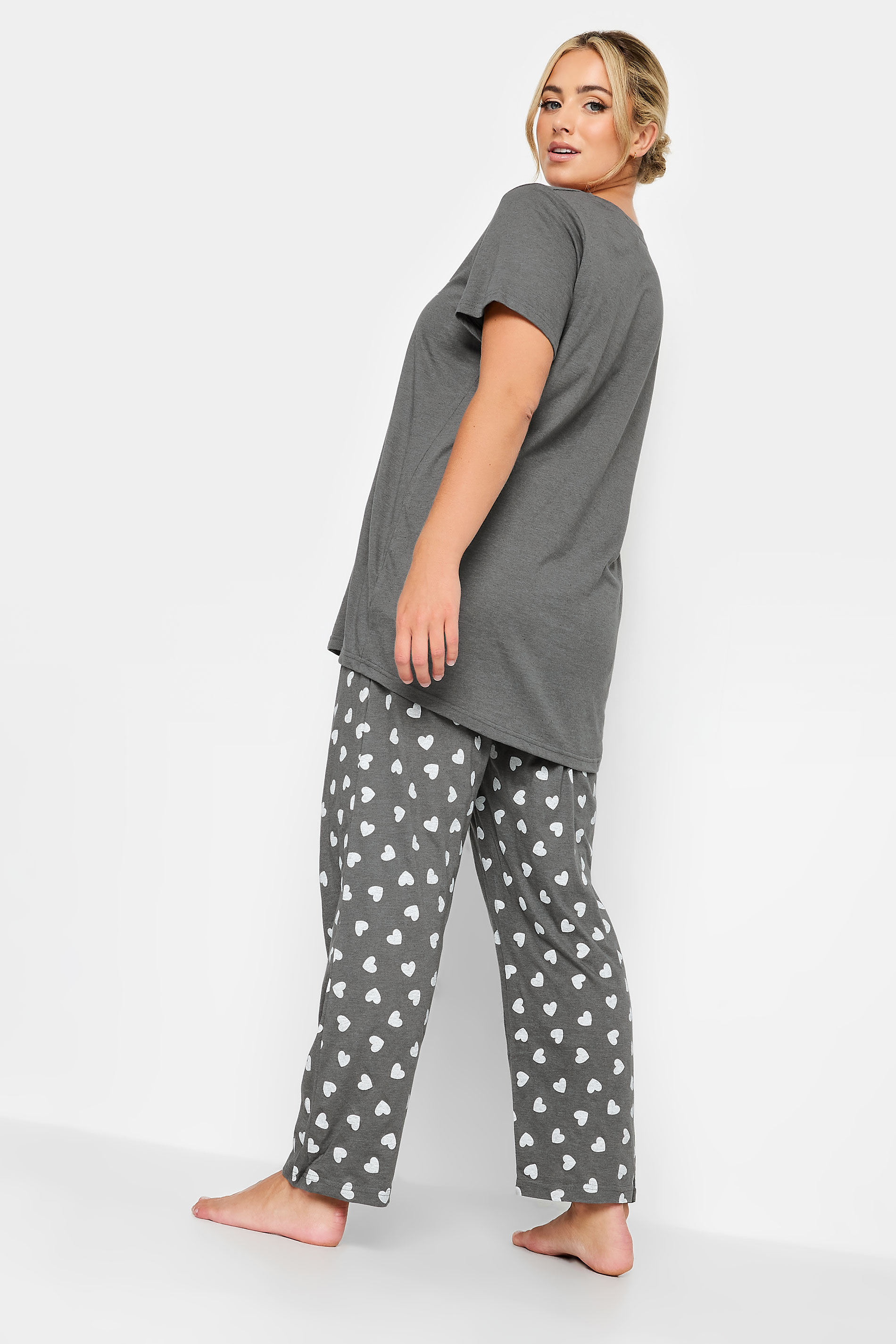YOURS Curve Grey 'Head in the Clouds' Slogan Pyjama Set | Yours Clothing 3