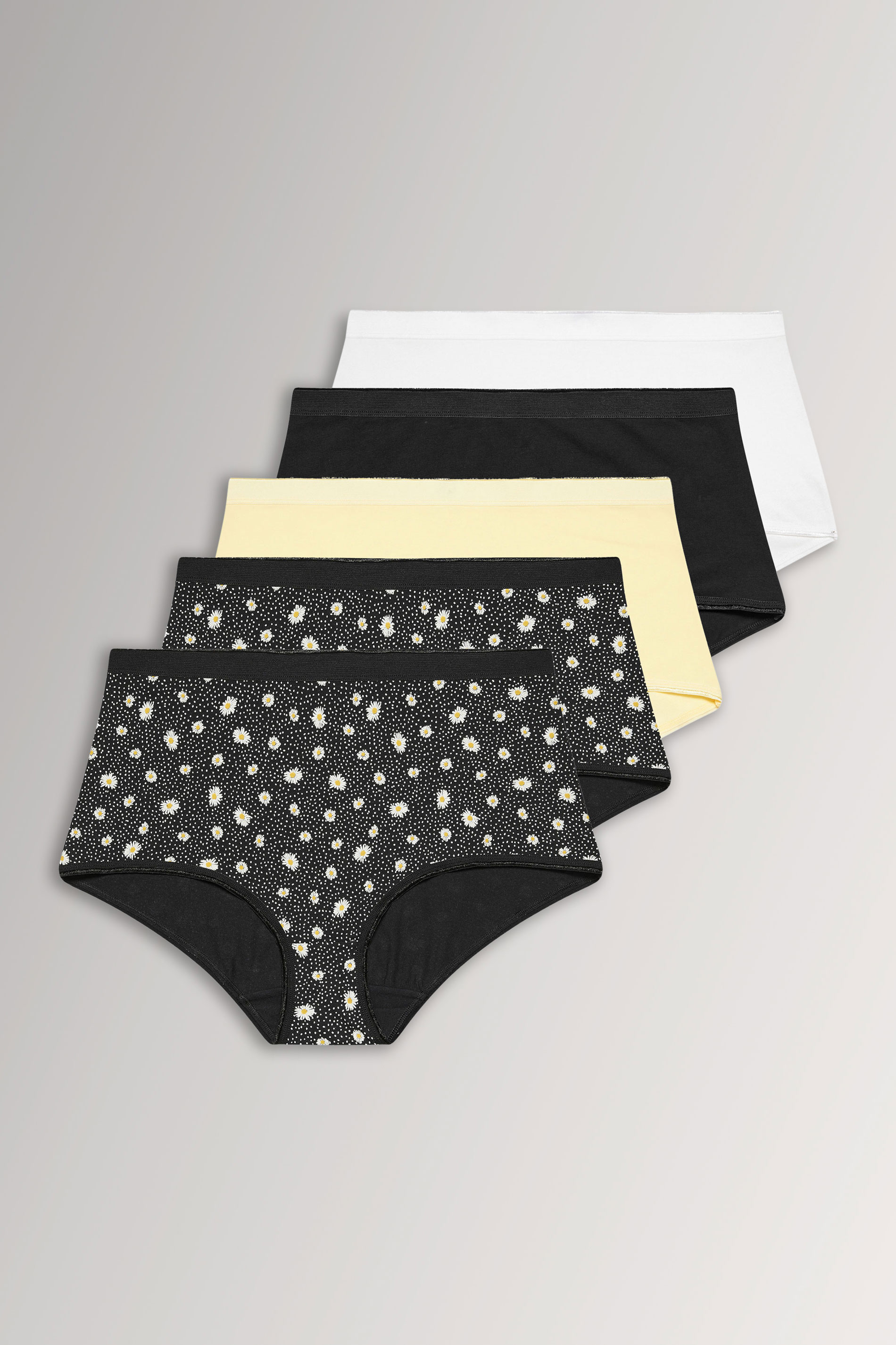 YOURSET 5 PACK Plus Size Black & Yellow Daisy Full Briefs | Yours Clothing 3