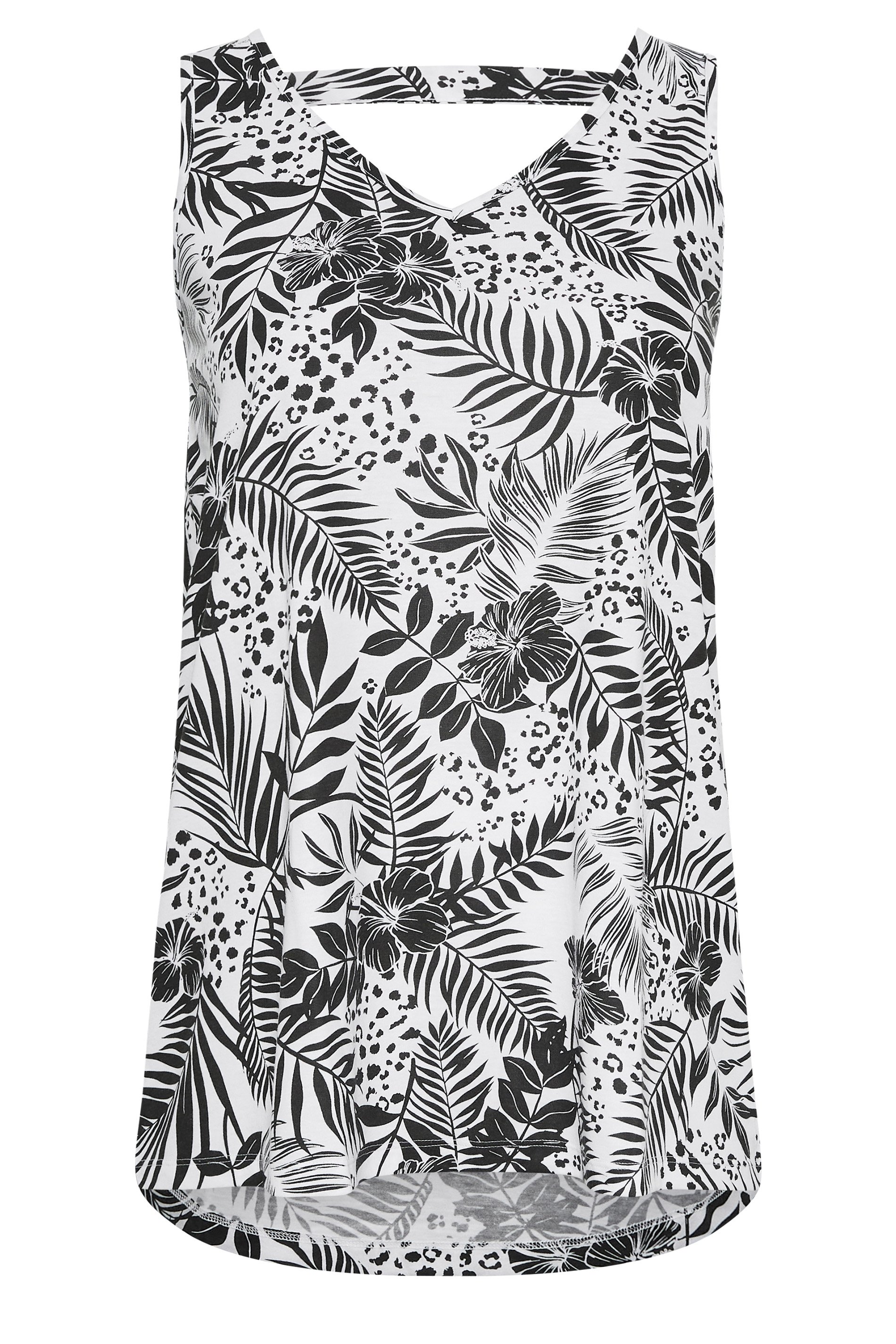 YOURS Plus Size Curve Black Tropical Print Bar Back Vest Top | Yours ...