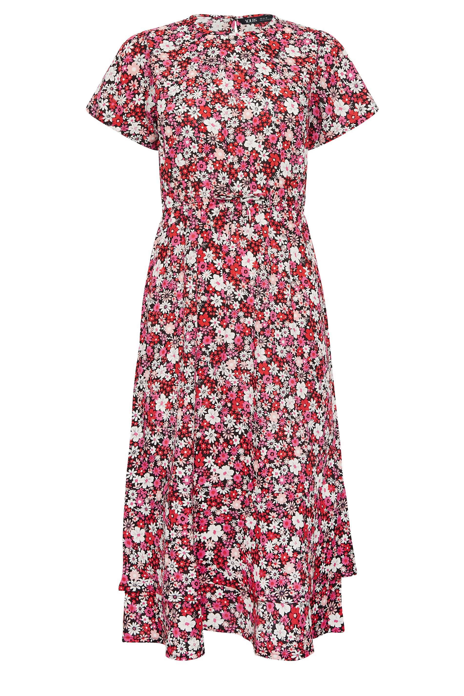 YOURS PETITE Plus Size Pink Floral Tie Waist Midaxi Dress | Yours Clothing 1