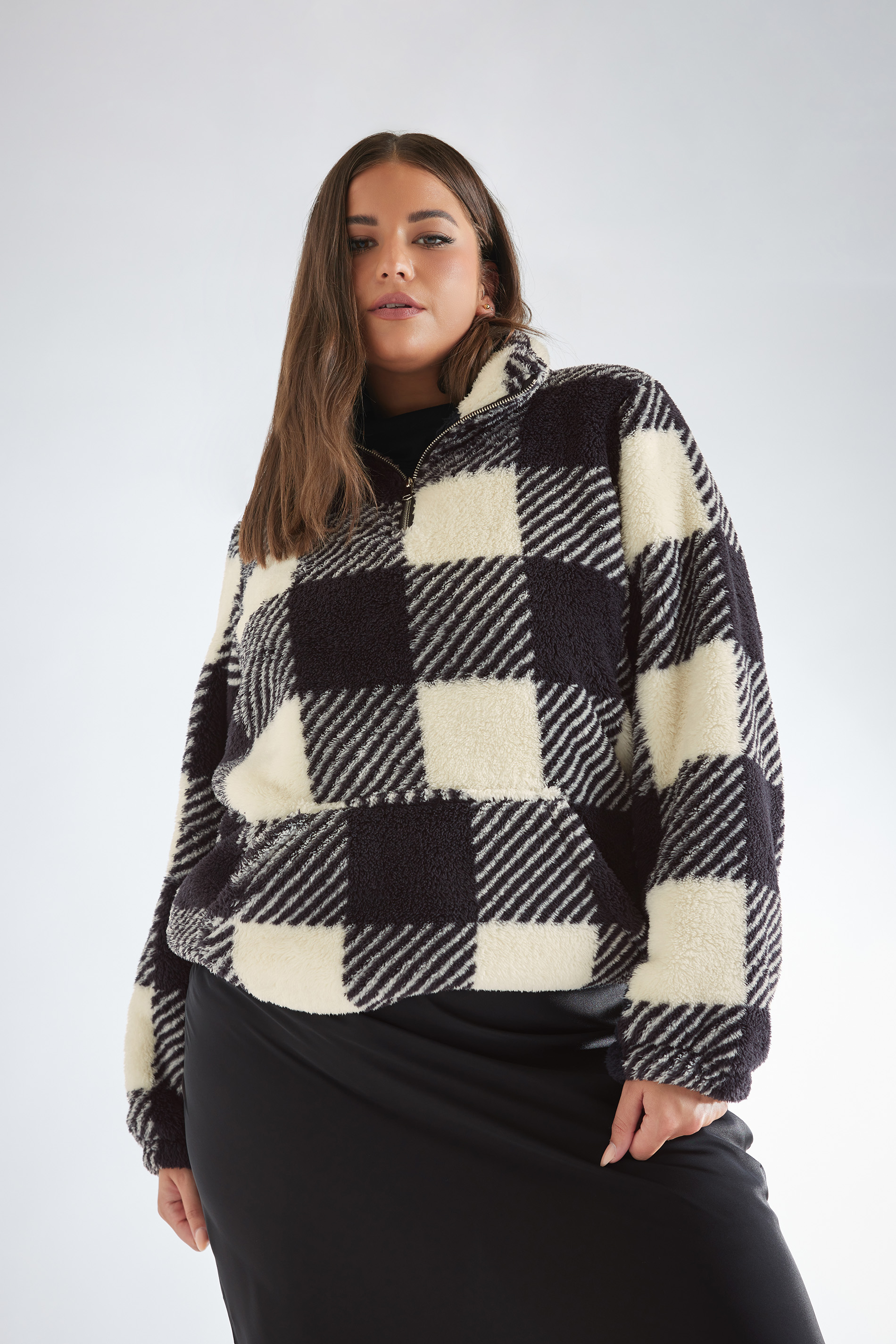YOURS Plus Size Check Print Half Zip Fleece Sweatshirt | Yours Clothing 1
