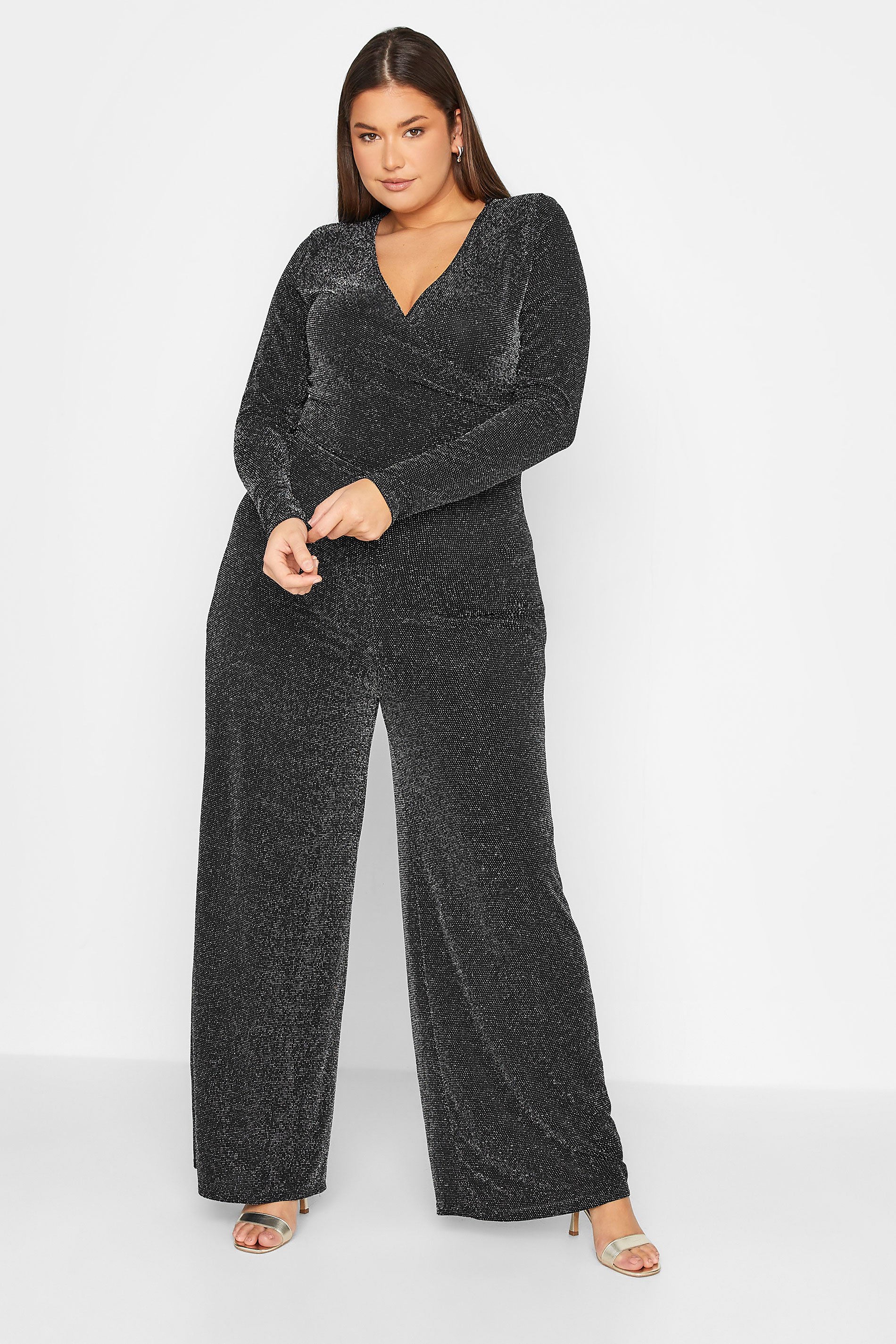 LTS Tall Women's Black & Silver Glitter Wrap Jumpsuit | Long Tall Sally 1