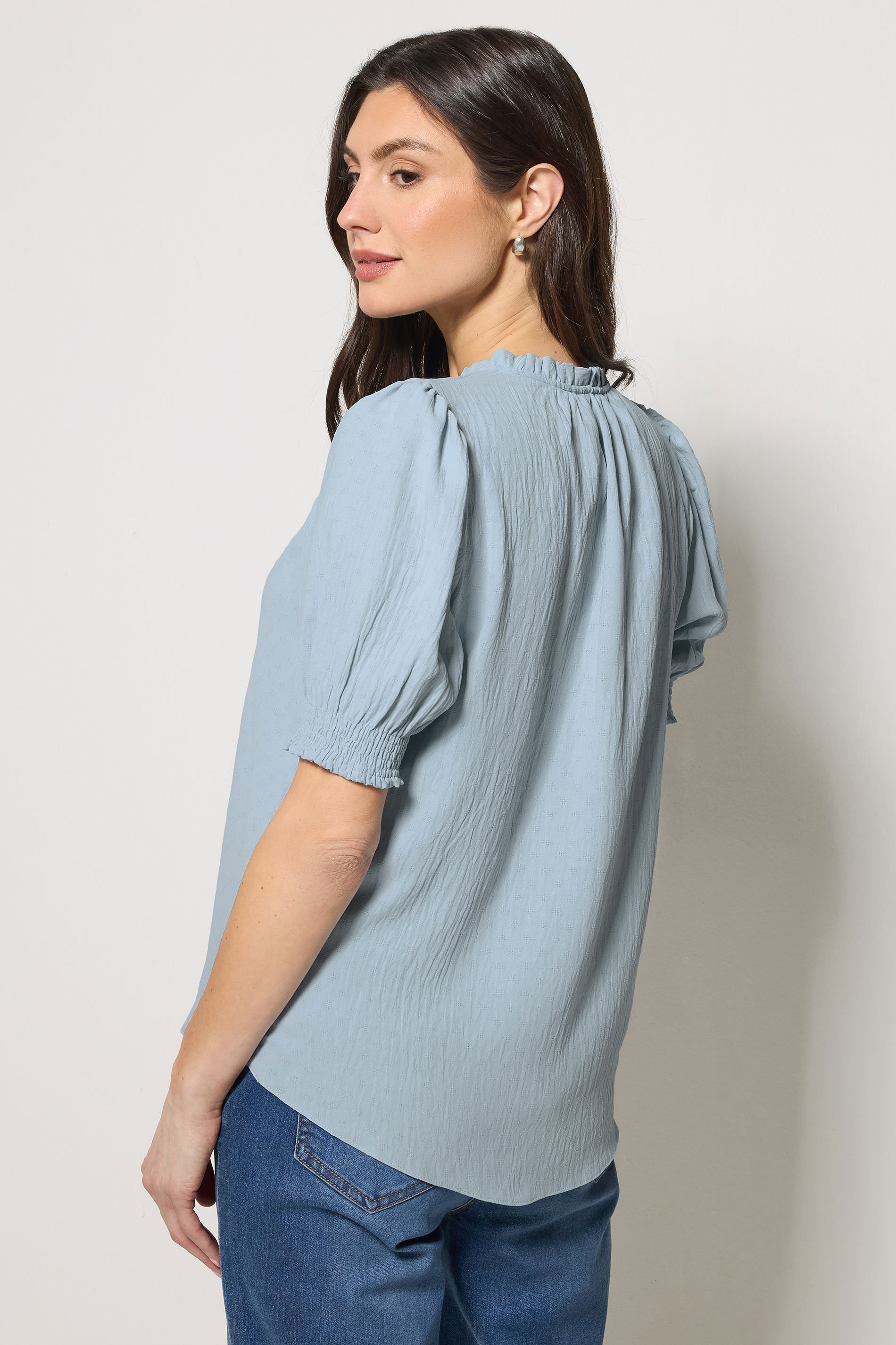 M&Co Blue Pastel Tie Neck Frill Sleeve Blouse | M&Co 2