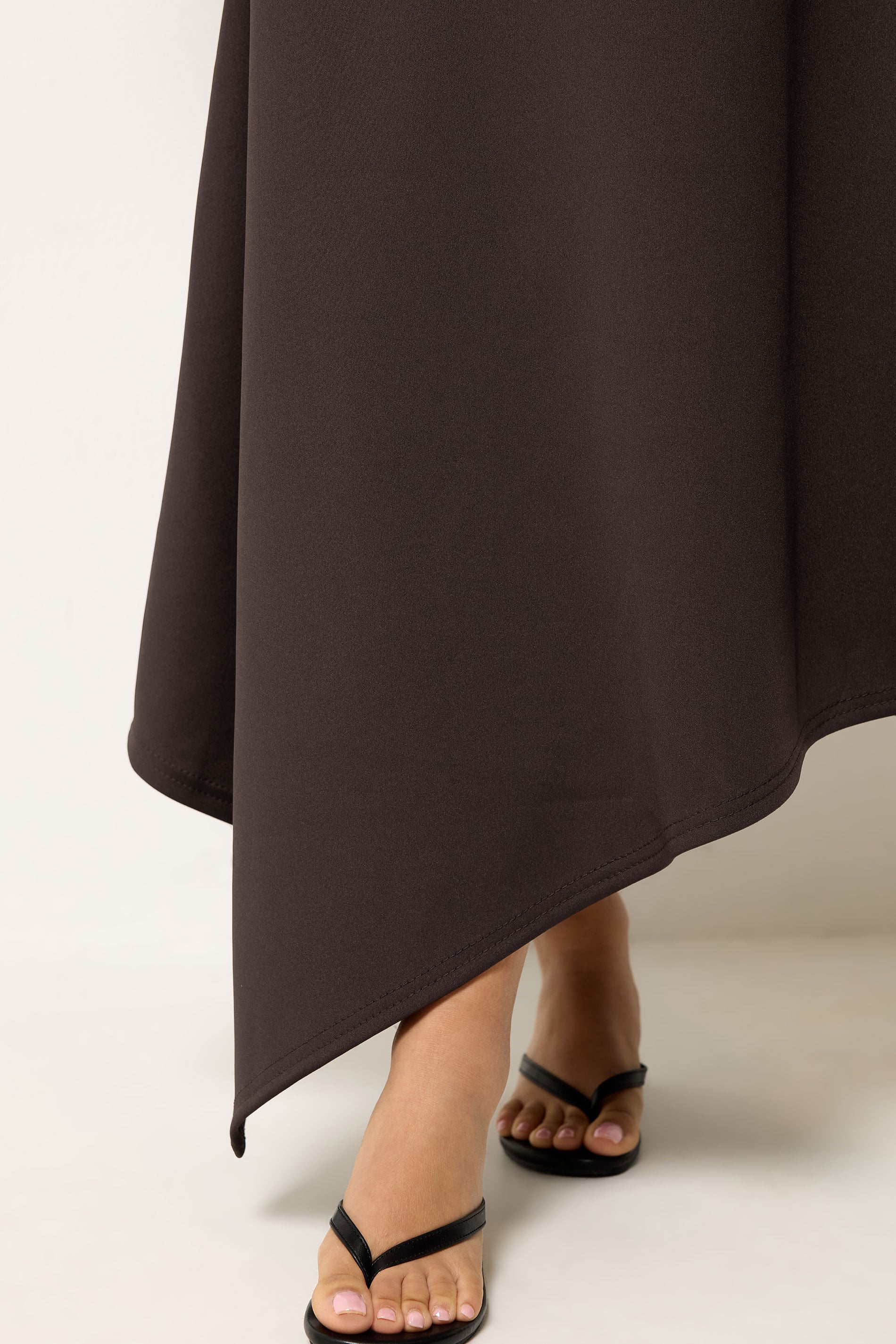 PixieGirl Petite Women's Chocolate Brown Asymmetric Hem Midi Skirt | PixieGirl 4