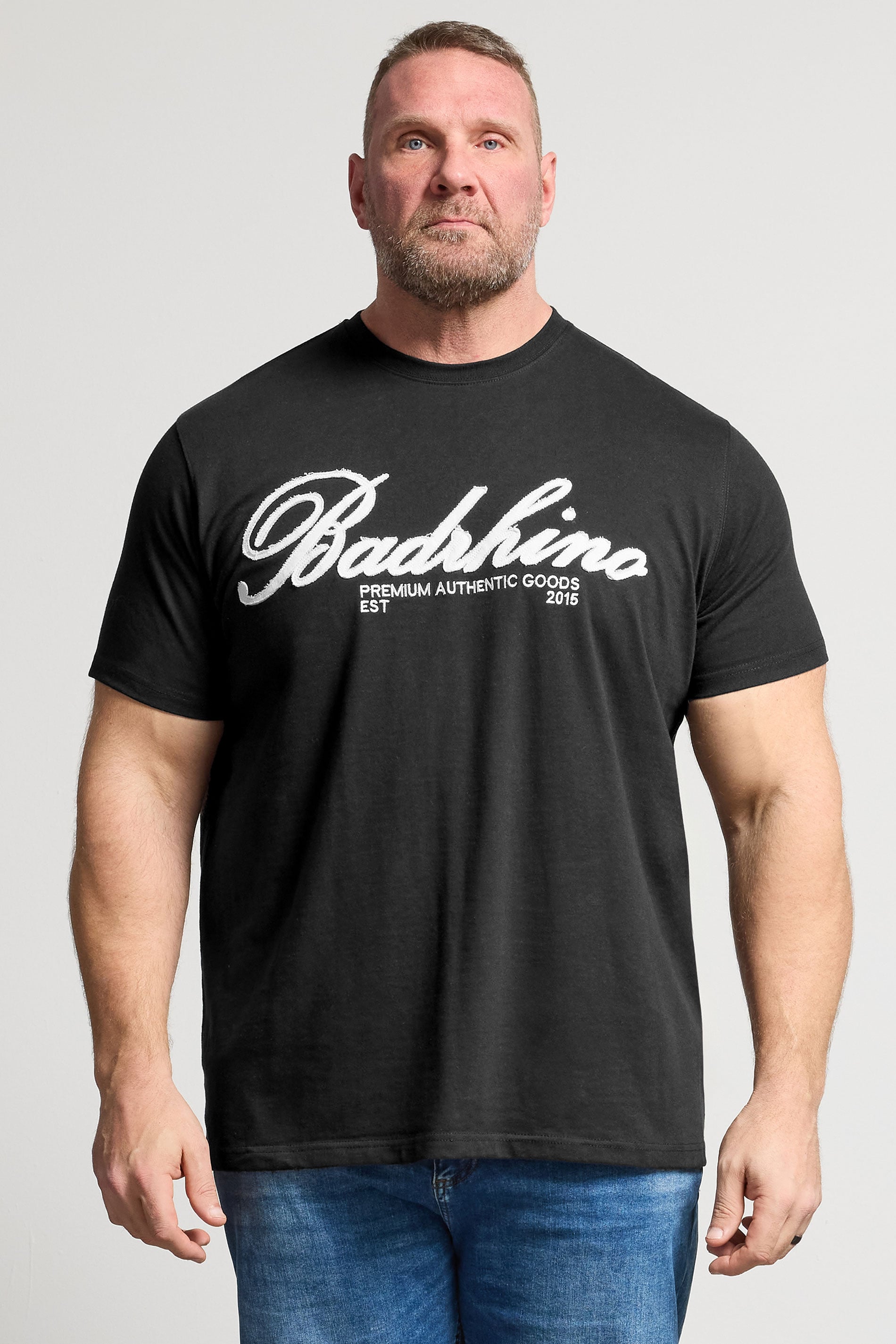 BadRhino Big & Tall Black Embroidered Script T-Shirt | BadRhino 3