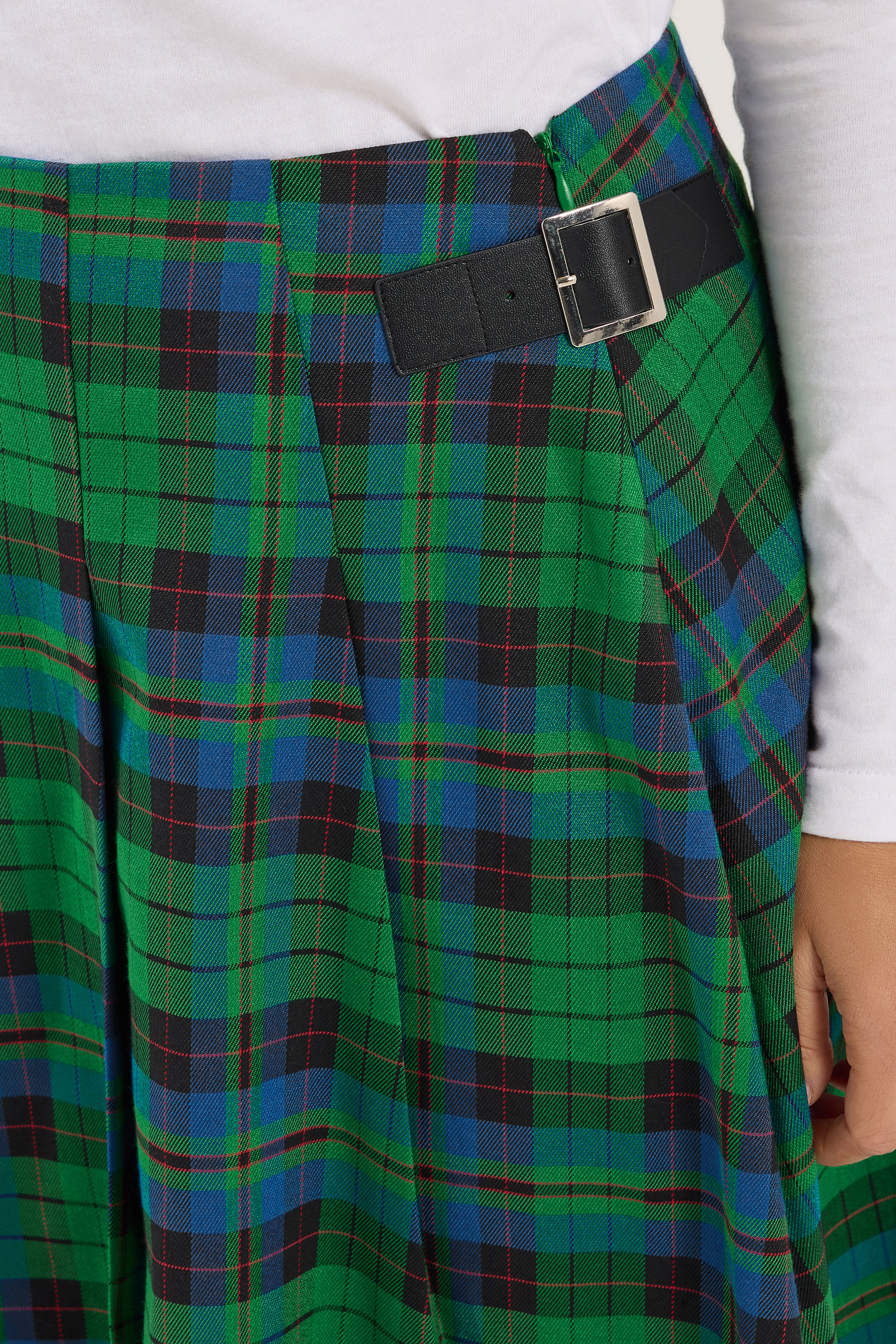 PixieGirl Petite Women's Green & Blue Check Midi Skirt | PixieGirl 4