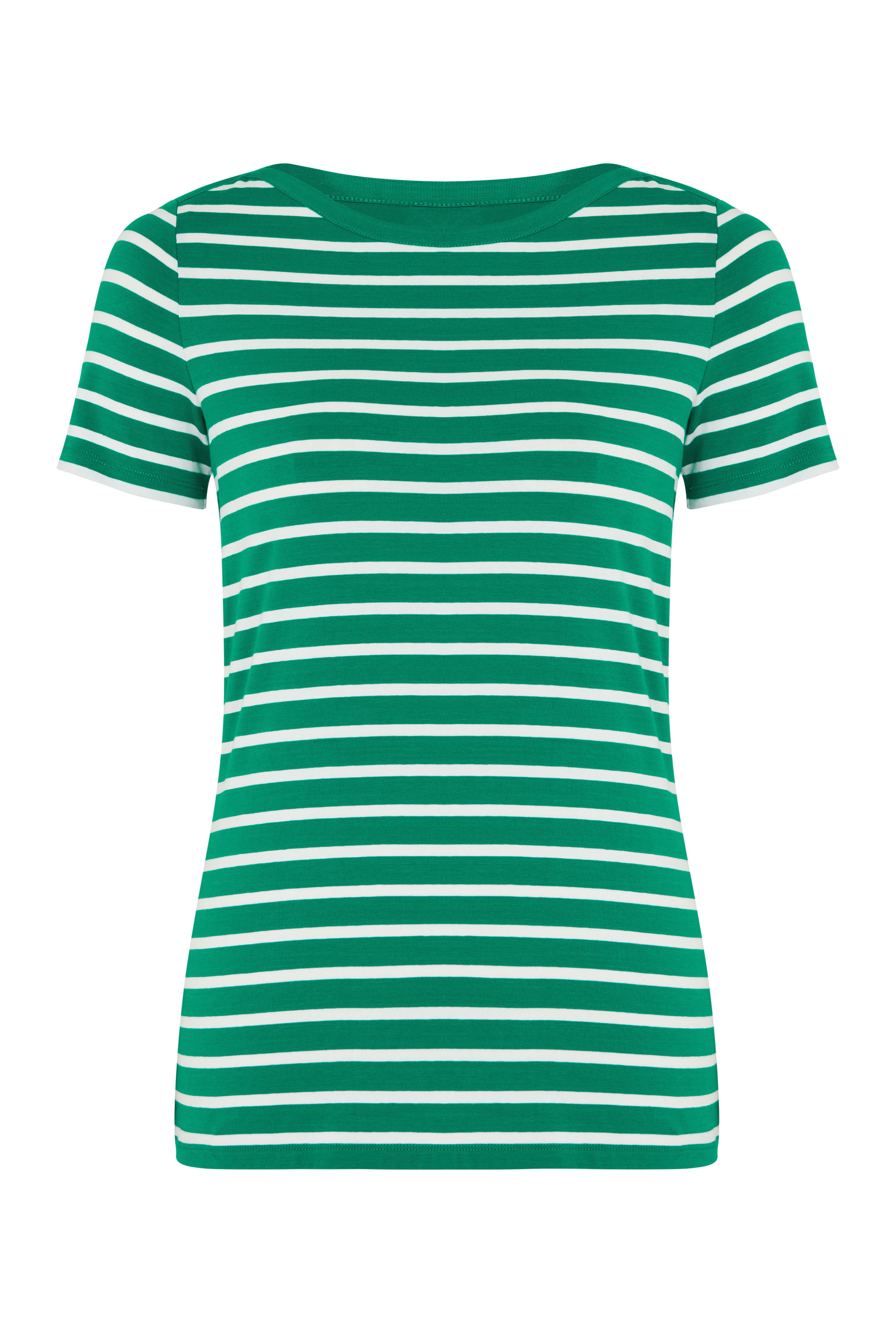 Green and White Stripe Cotton Boat Neck Tee | Long Tall Sally