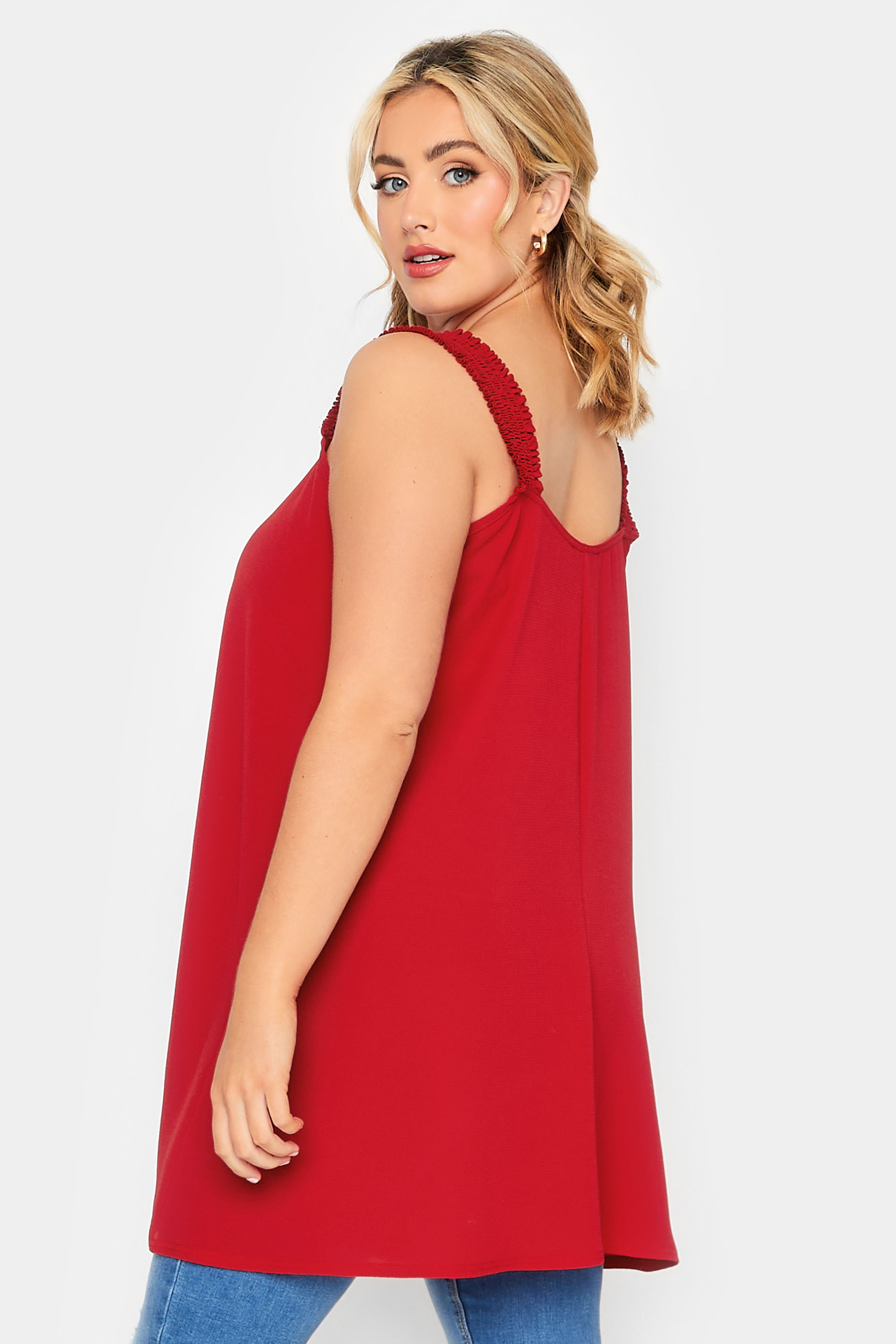LIMITED COLLECTION Curve Plus Size Red Shirred Strap Cami Vest Top | Yours Clothing  3