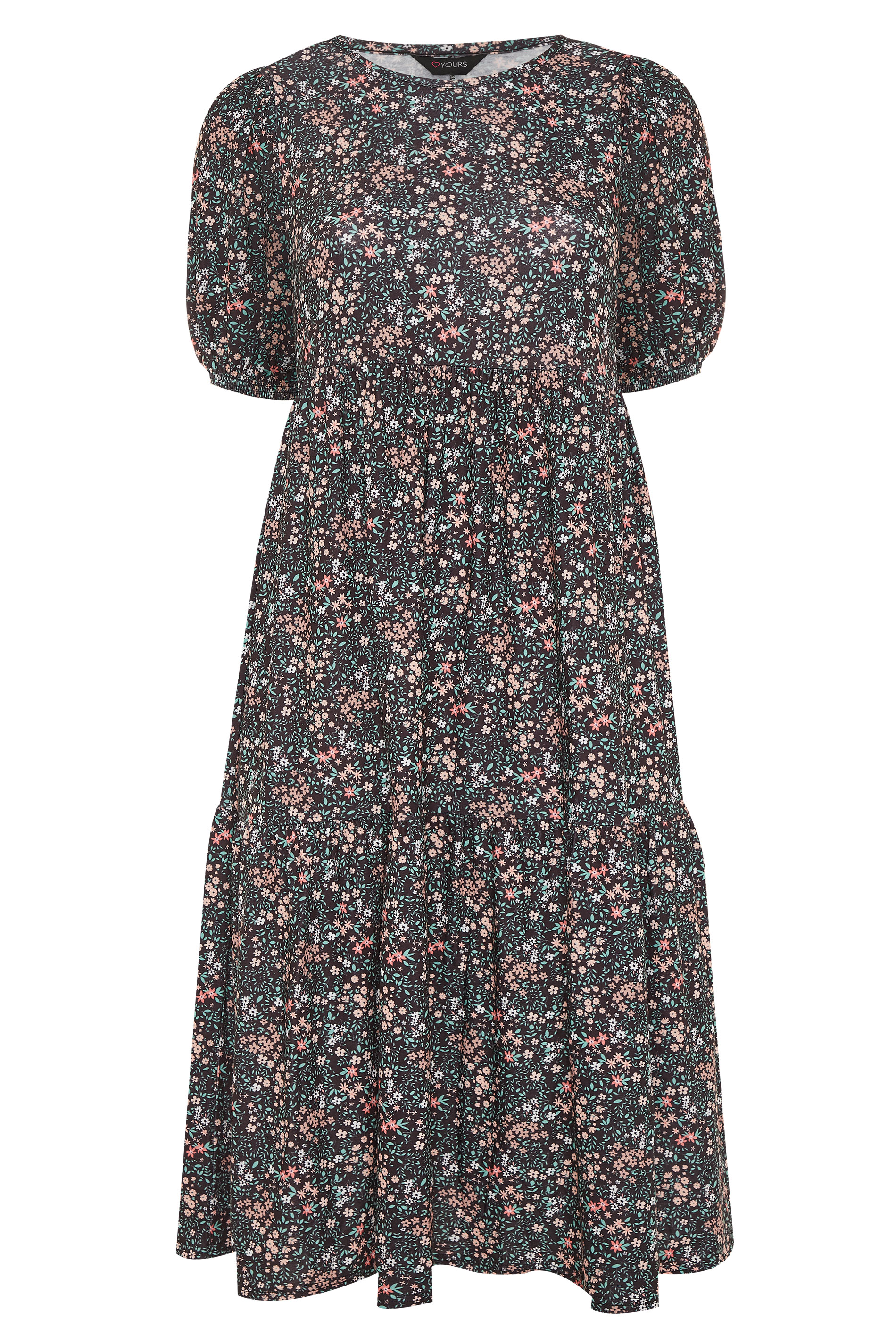 Black Puff Sleeve Ditsy Floral Midaxi Dress | Yours Clothing