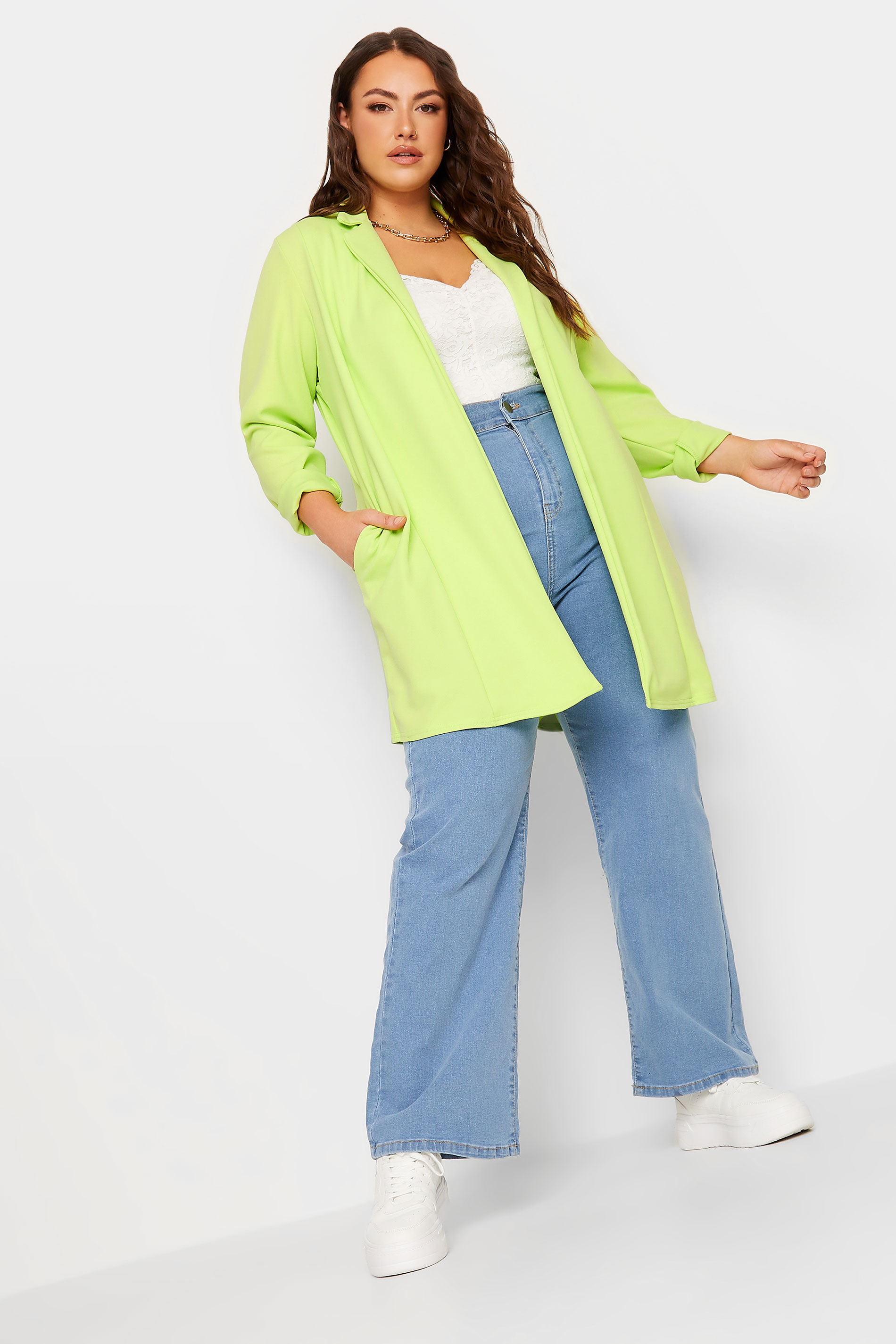 YOURS Curve Plus Size Lime Green Scuba Blazer | Yours Clothing 2
