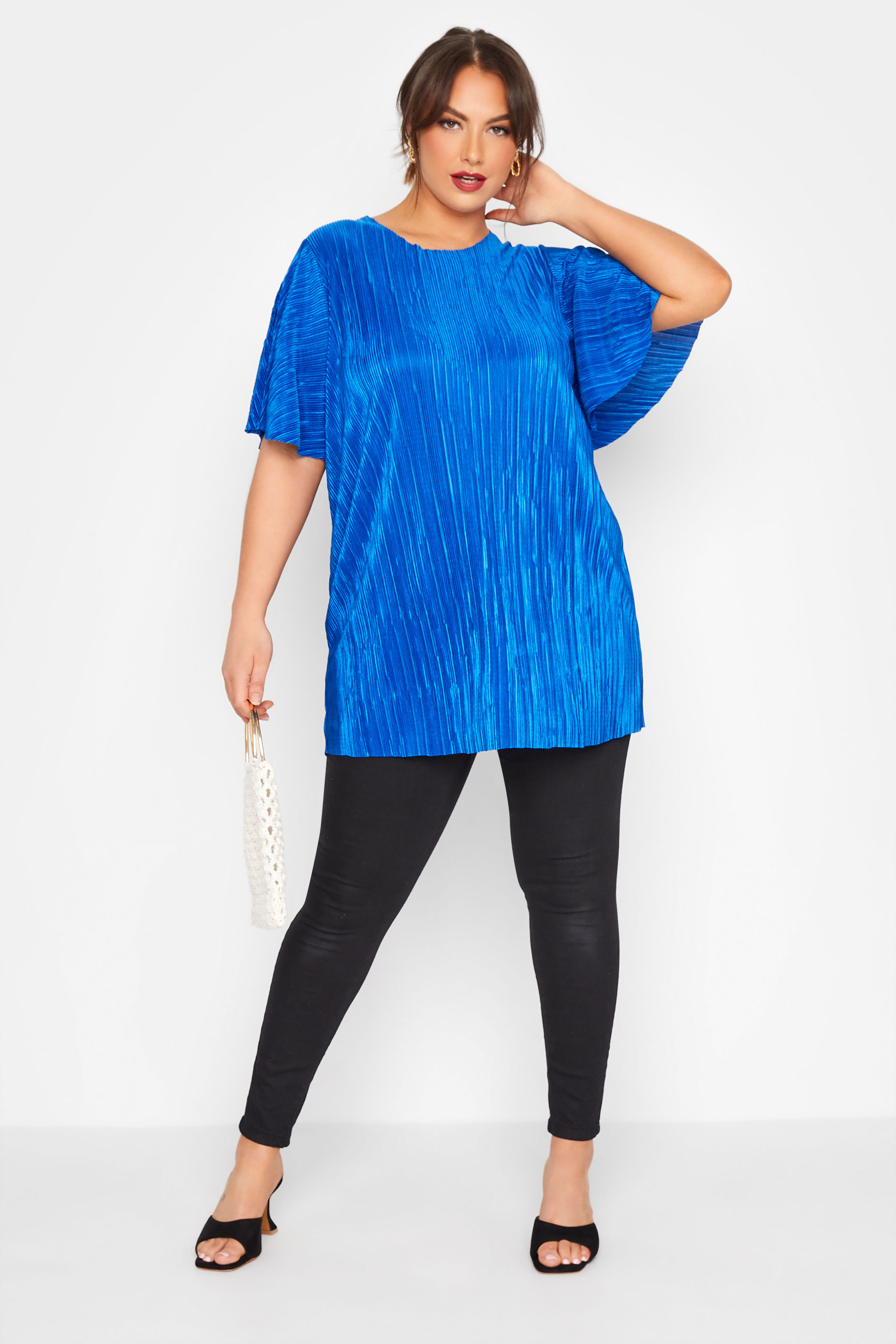 Grande taille  Tops Grande taille  Tops de Soirée | LIMITED COLLECTION - T-Shirt Bleu Roi Ample Texture Plissée - ZO09527