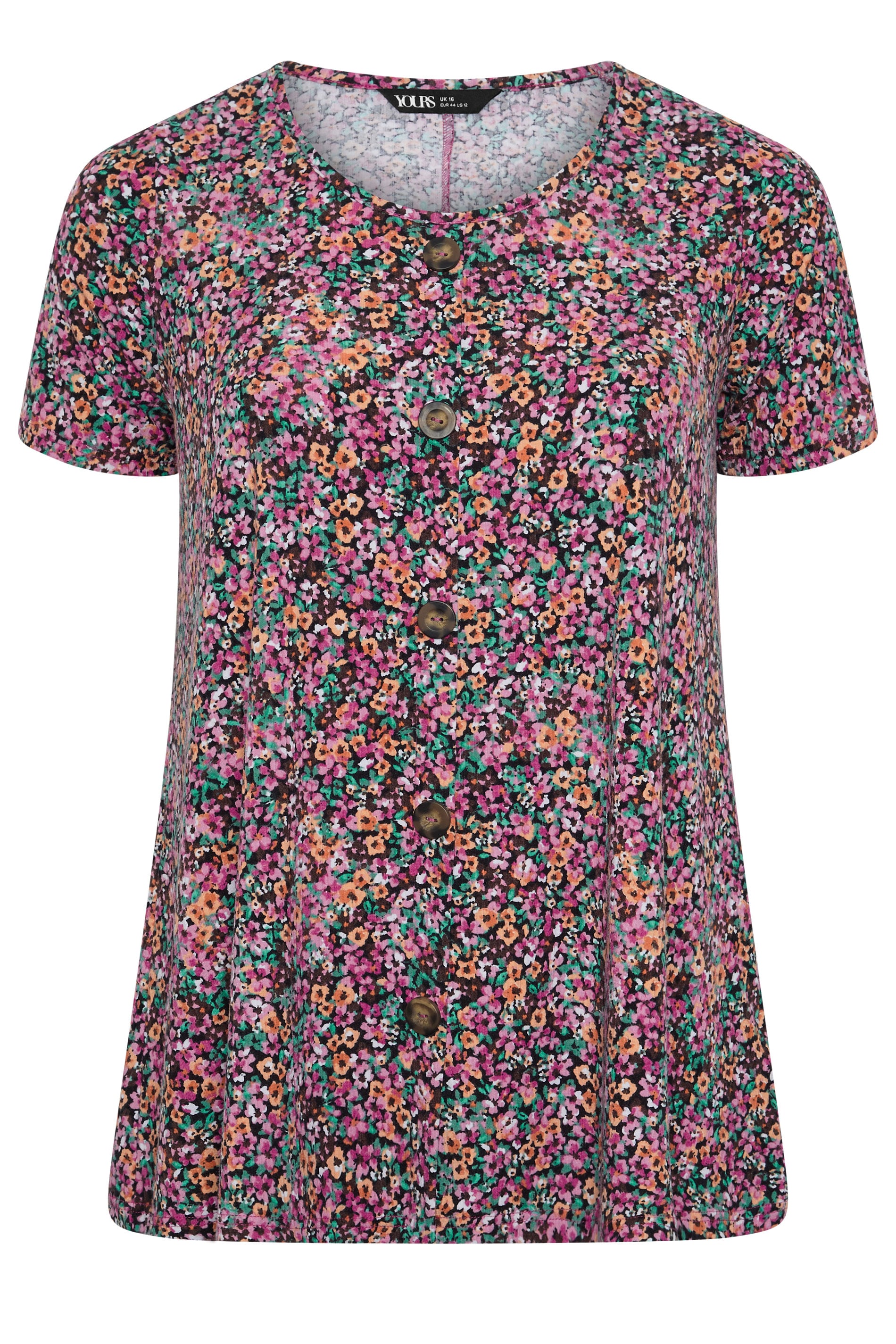YOURS Plus Size Pink Ditsy Floral Ribbed T-Shirt | Yours Clothing 5