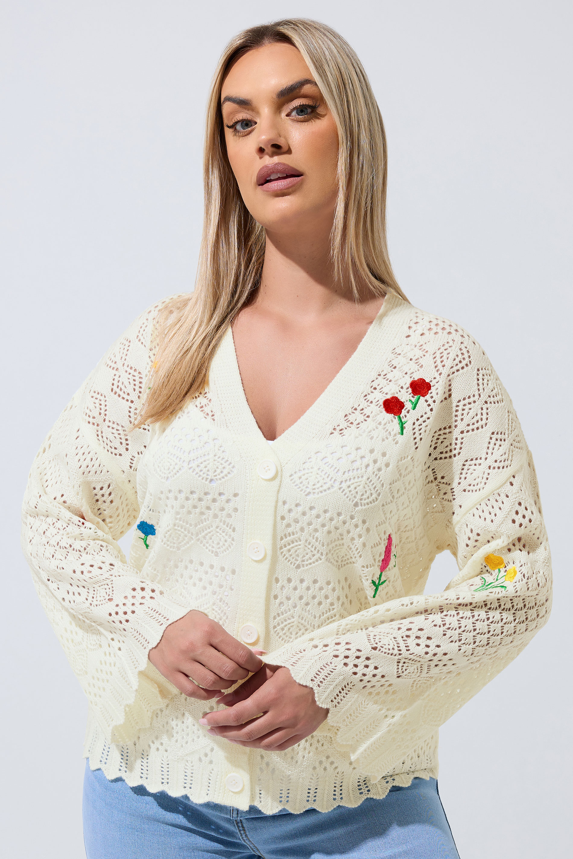 LIMITED COLLECTION Plus Size White Crochet Embroidered Cardigan 1