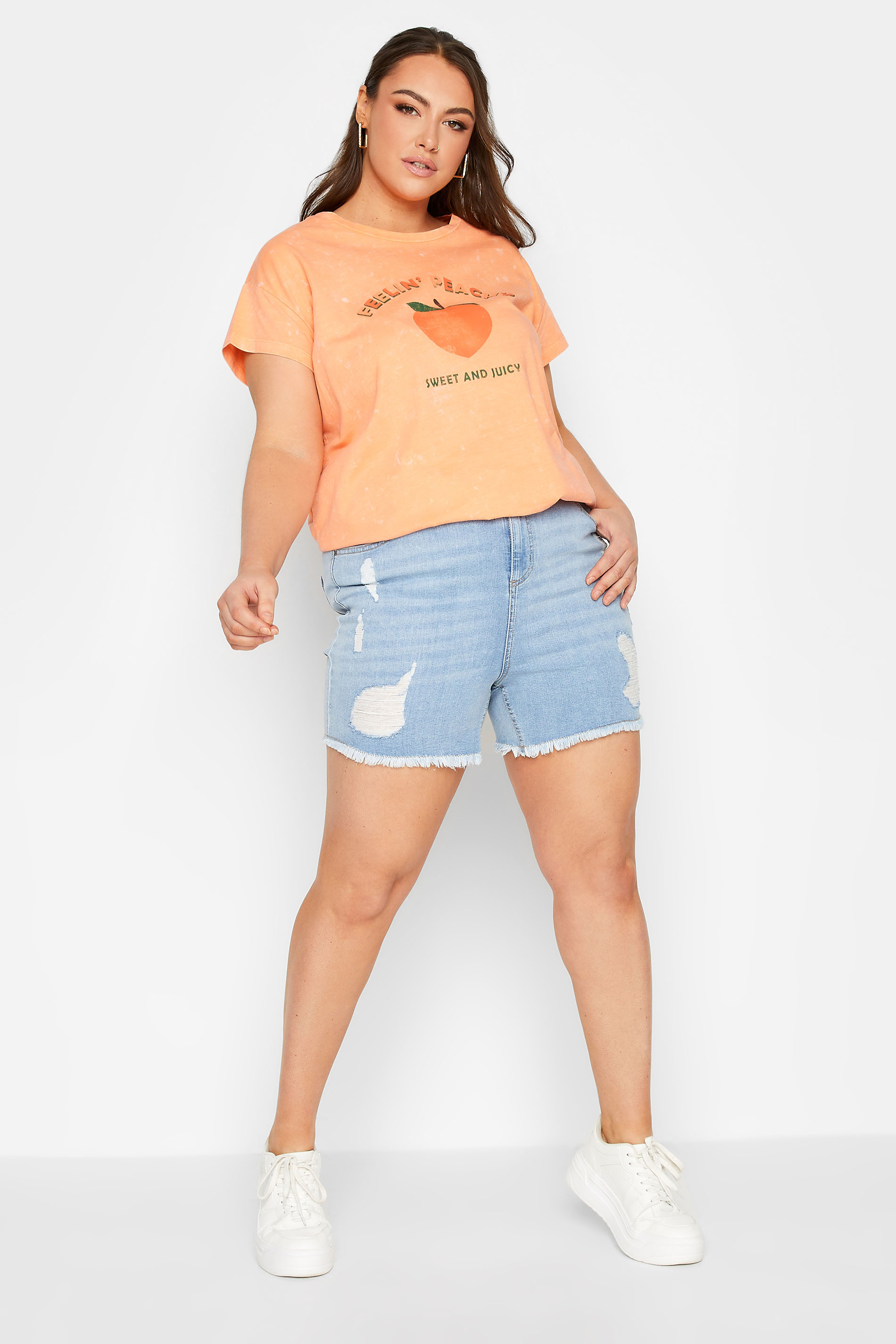 LIMITED COLLECTION Plus Size Orange 'Feelin' Peachy'' Acid Wash T-Shirt | Yours Clothing 3