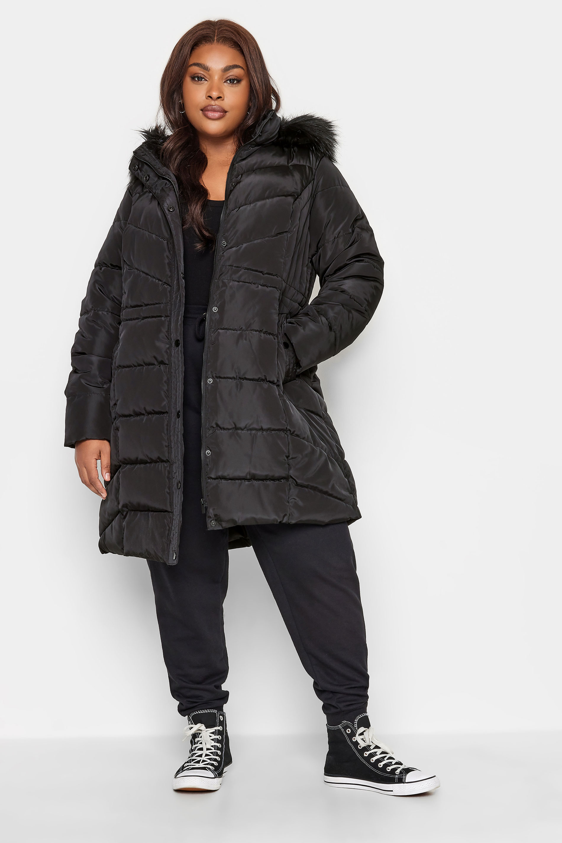 YOURS Plus Size Black Midi Puffer Coat | Yours Clothing 2