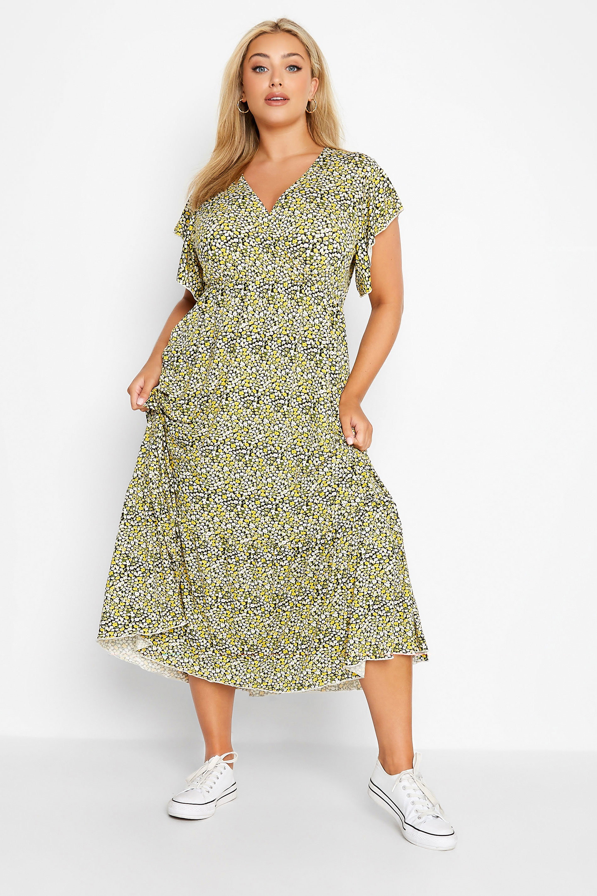 Plus Size Yellow Floral Tiered Midaxi Dress | Yours Clothing