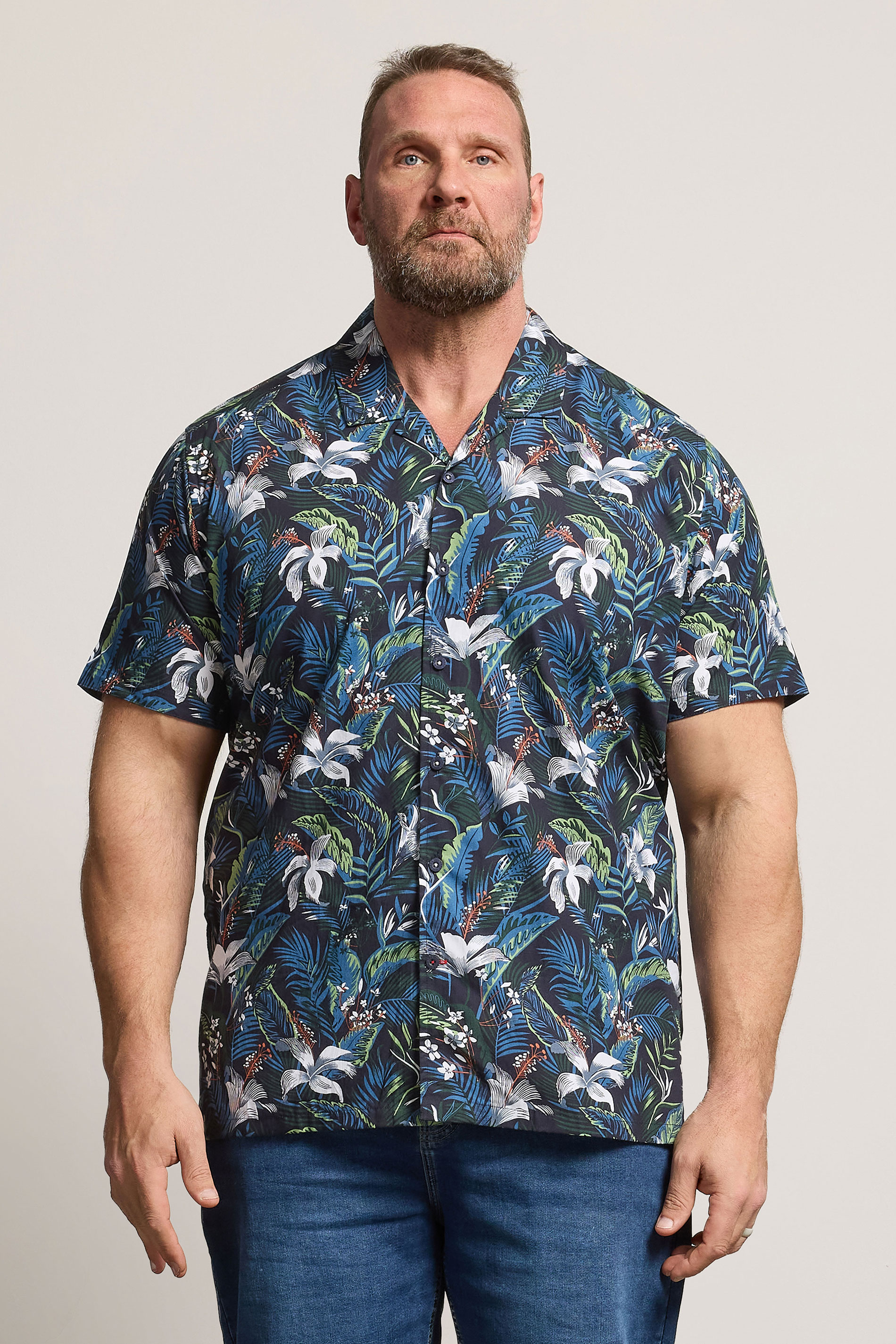 D555 Big & Tall Blue Hawaiian Short Sleeve Shirt | BadRhino 3