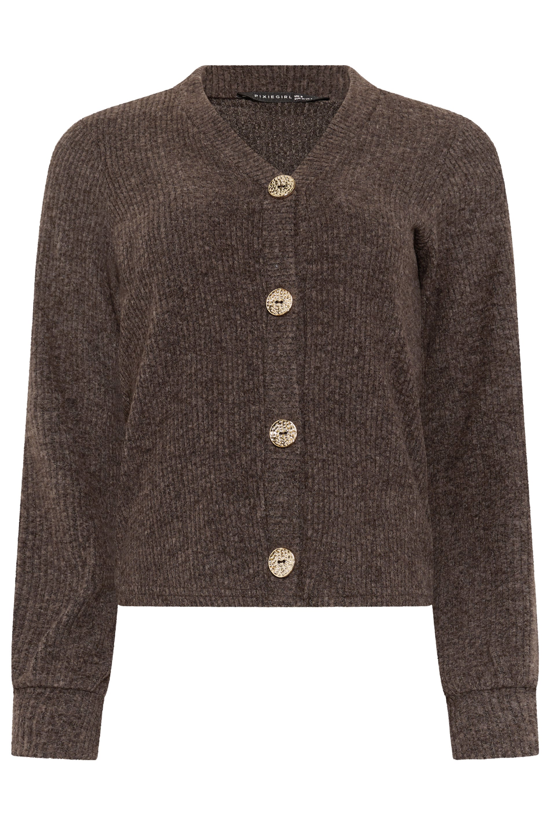 PixieGirl Petite Women's Chocolate Brown Ribbed Soft Touch Cardigan | PixieGirl 5