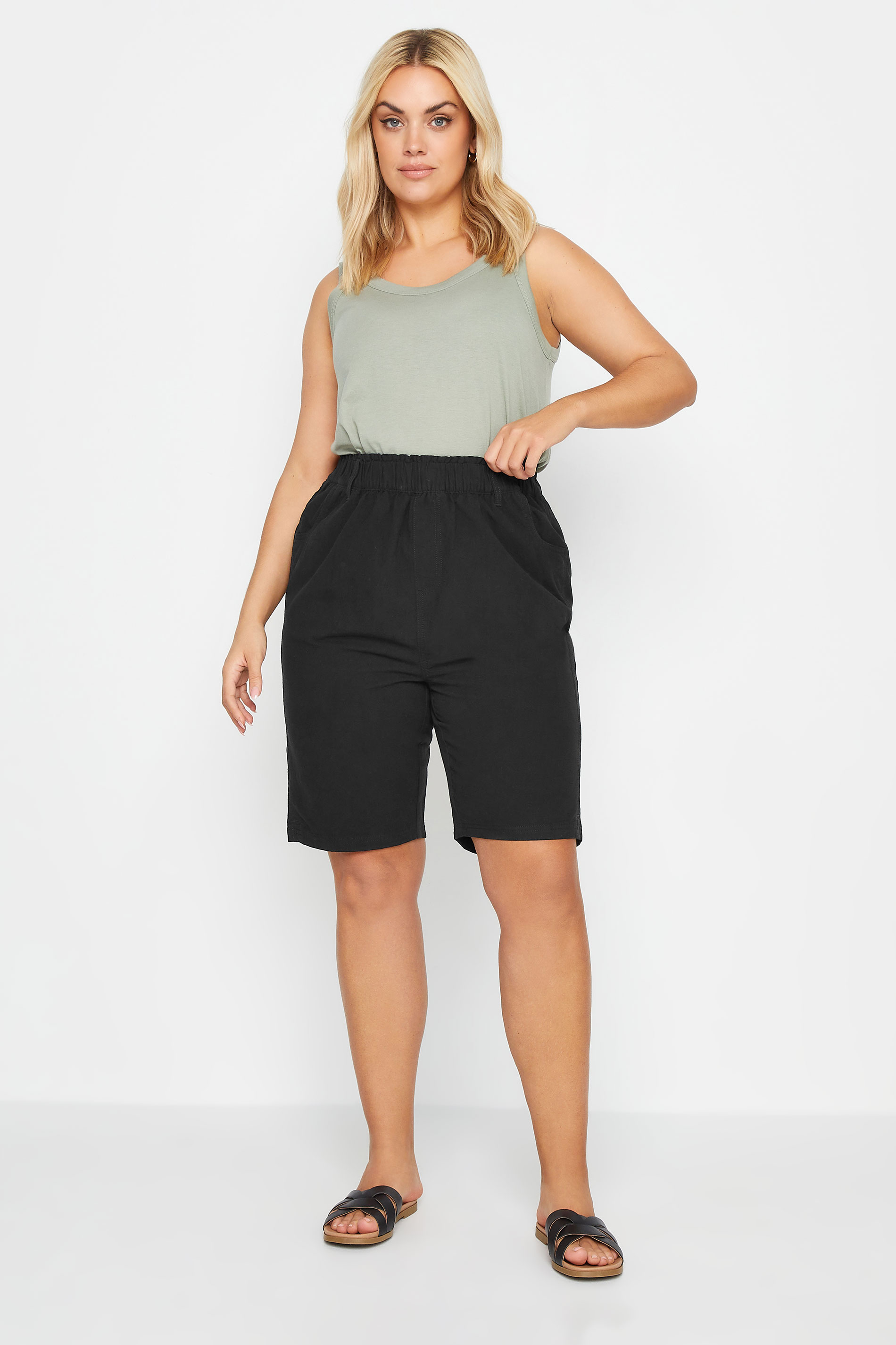 YOURS Plus Size Black Elasticated Cool Cotton Shorts | Yours Clothing 2