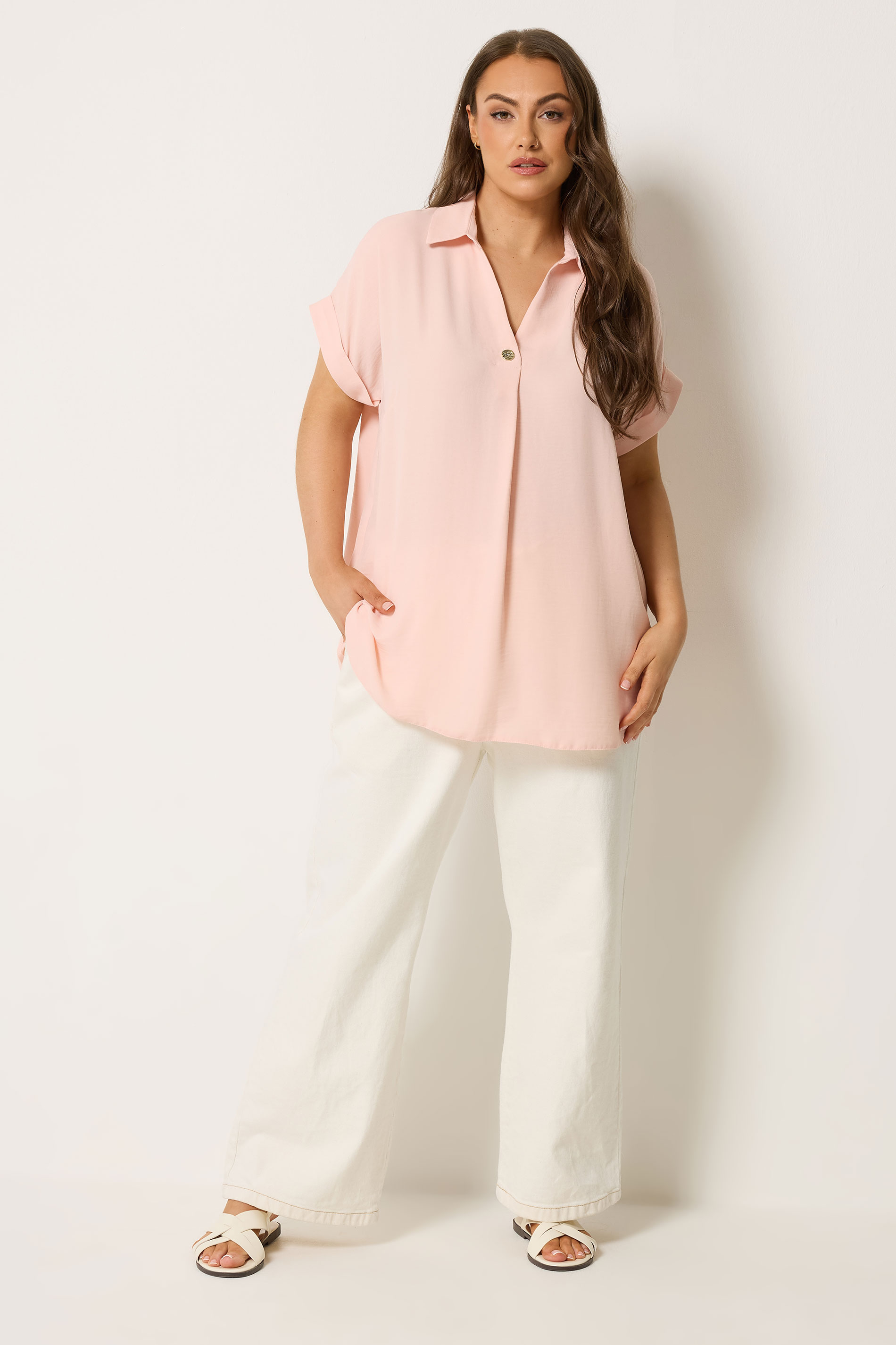 YOURS Plus Size Pink Button Half Placket Blouse | Yours Clothing 1