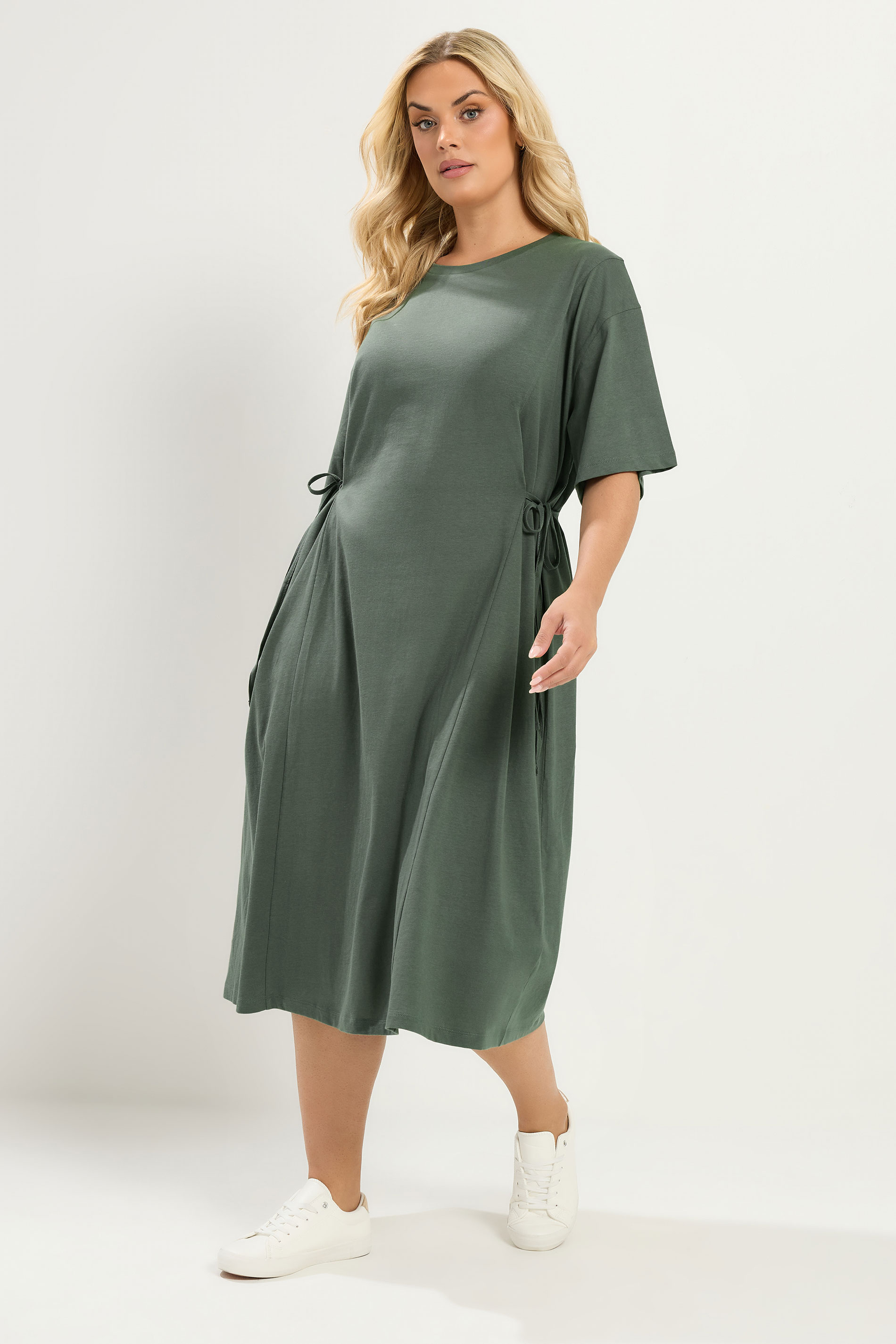 Yours Women's Plus Size Khaki Green Front Tie Midi Dress Size 30-32