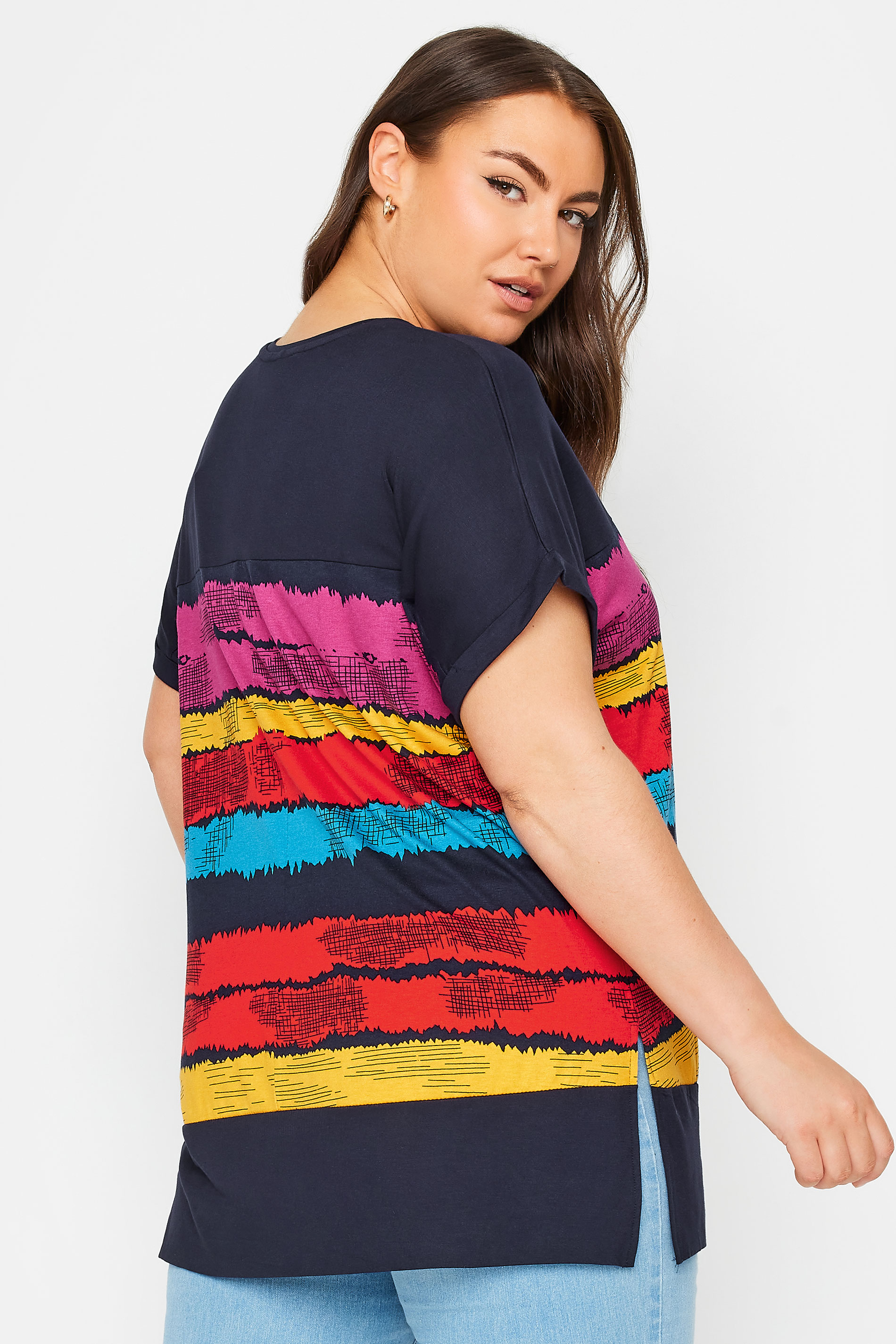 YOURS Plus Size Navy Blue Abstract Stripe Print Top | Yours Clothing 3