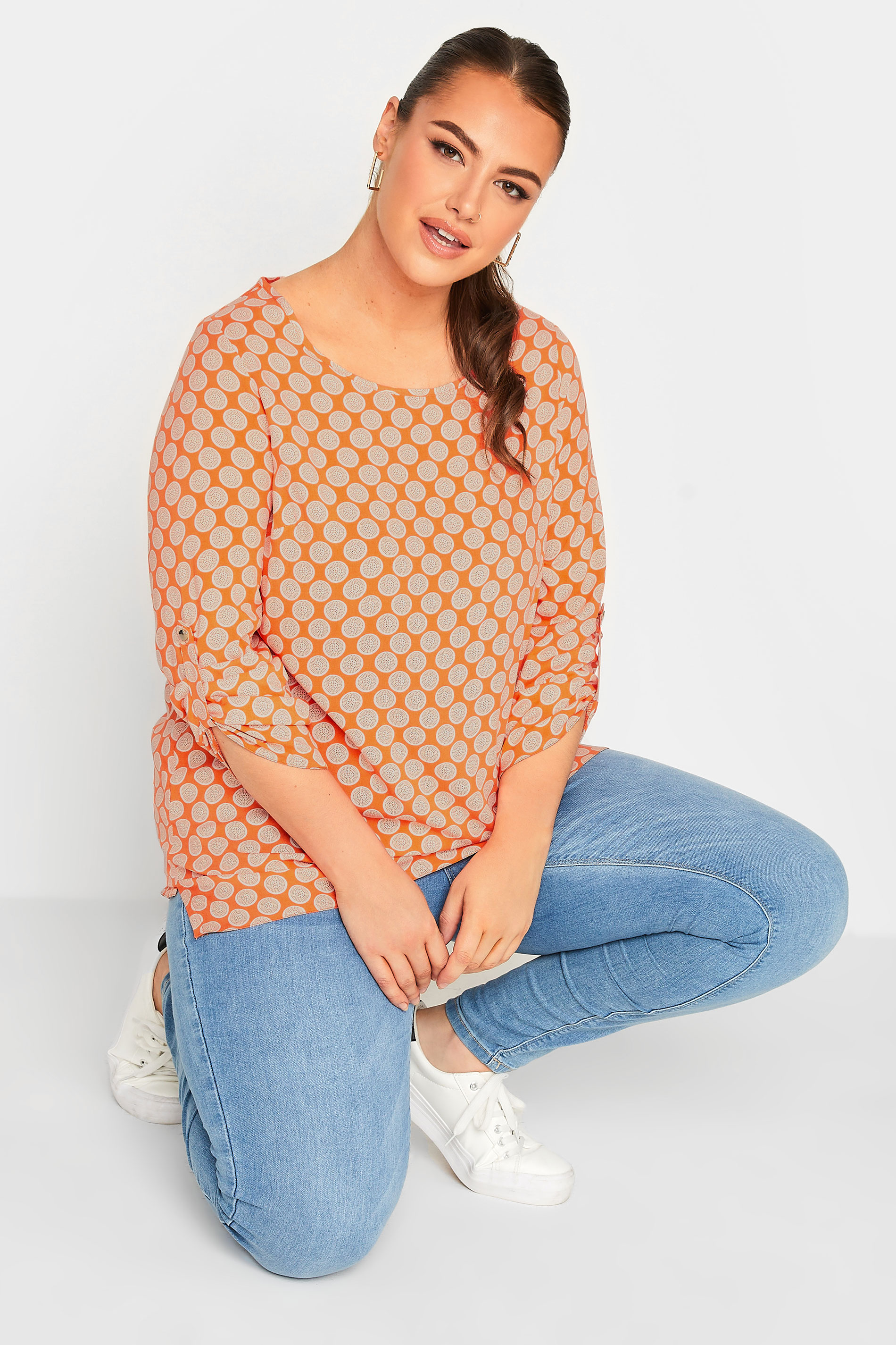 YOURS Plus Size Orange Abstract Spot Print Blouse | Yours Clothing  1