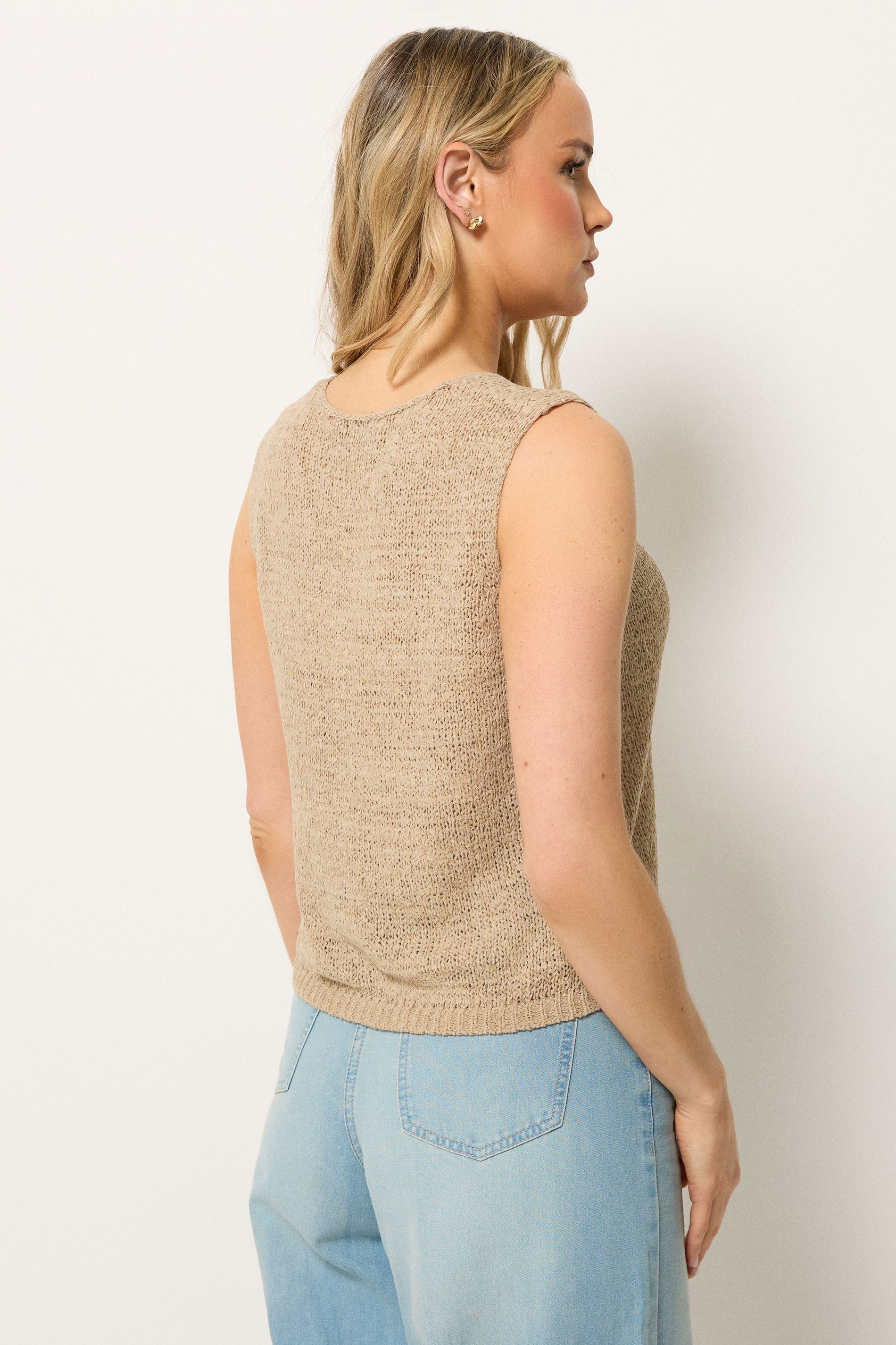 LTS Tall Women's Natural Brown Button Knitted Vest Top | Long Tall Sally 2